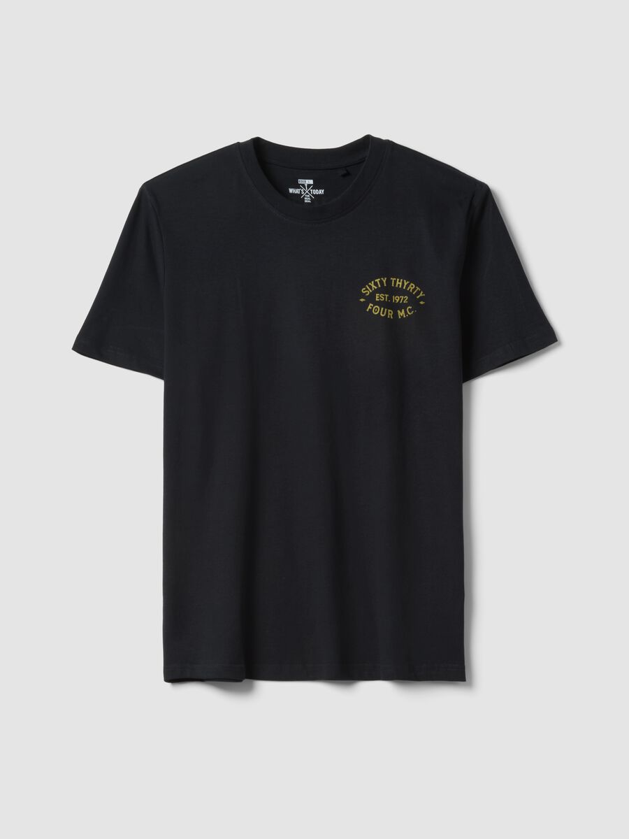 T-shirt nera con stampa in puro cotone regular fit_0