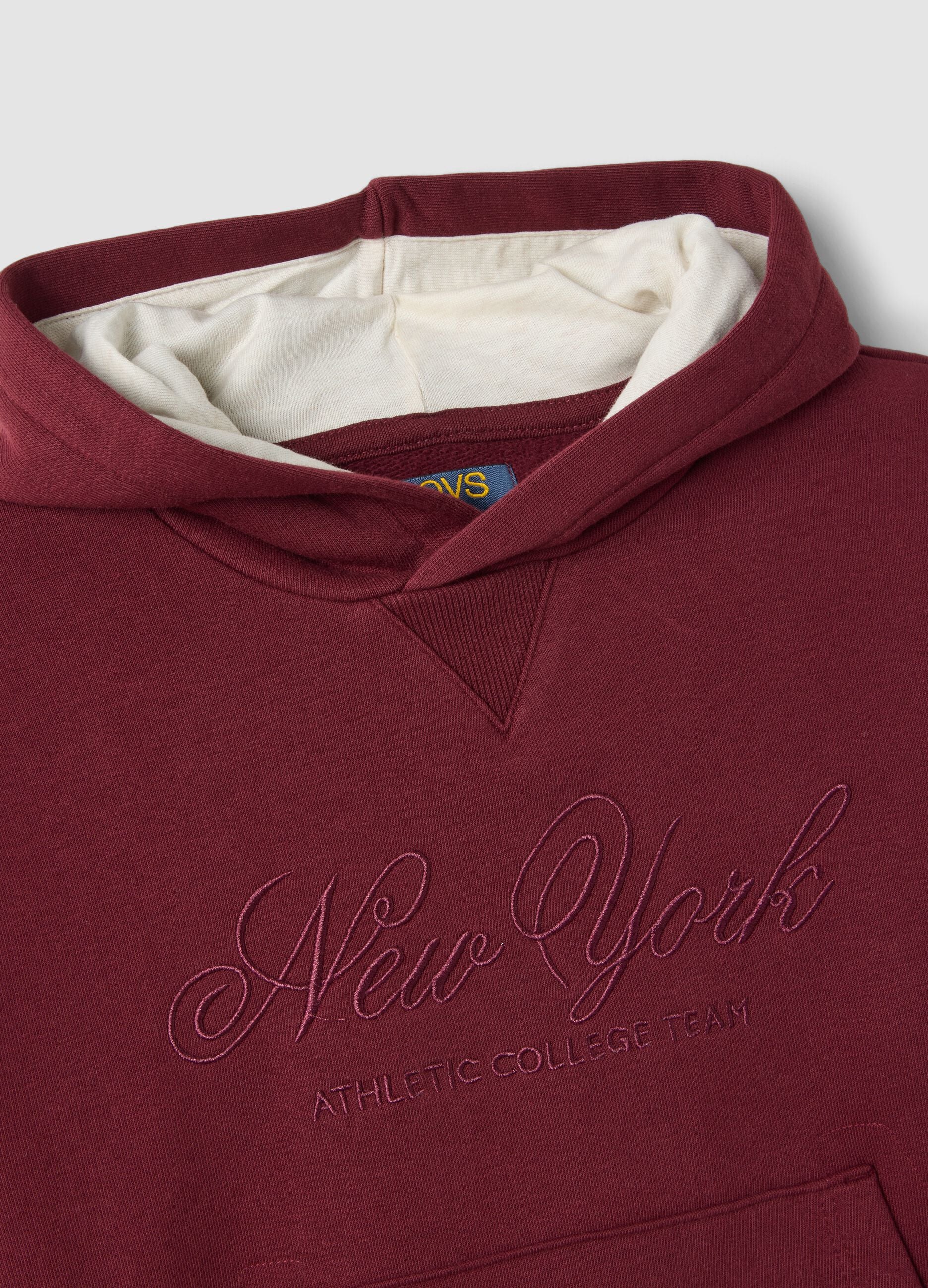 Purple cotton-blend hoodie with crew neck