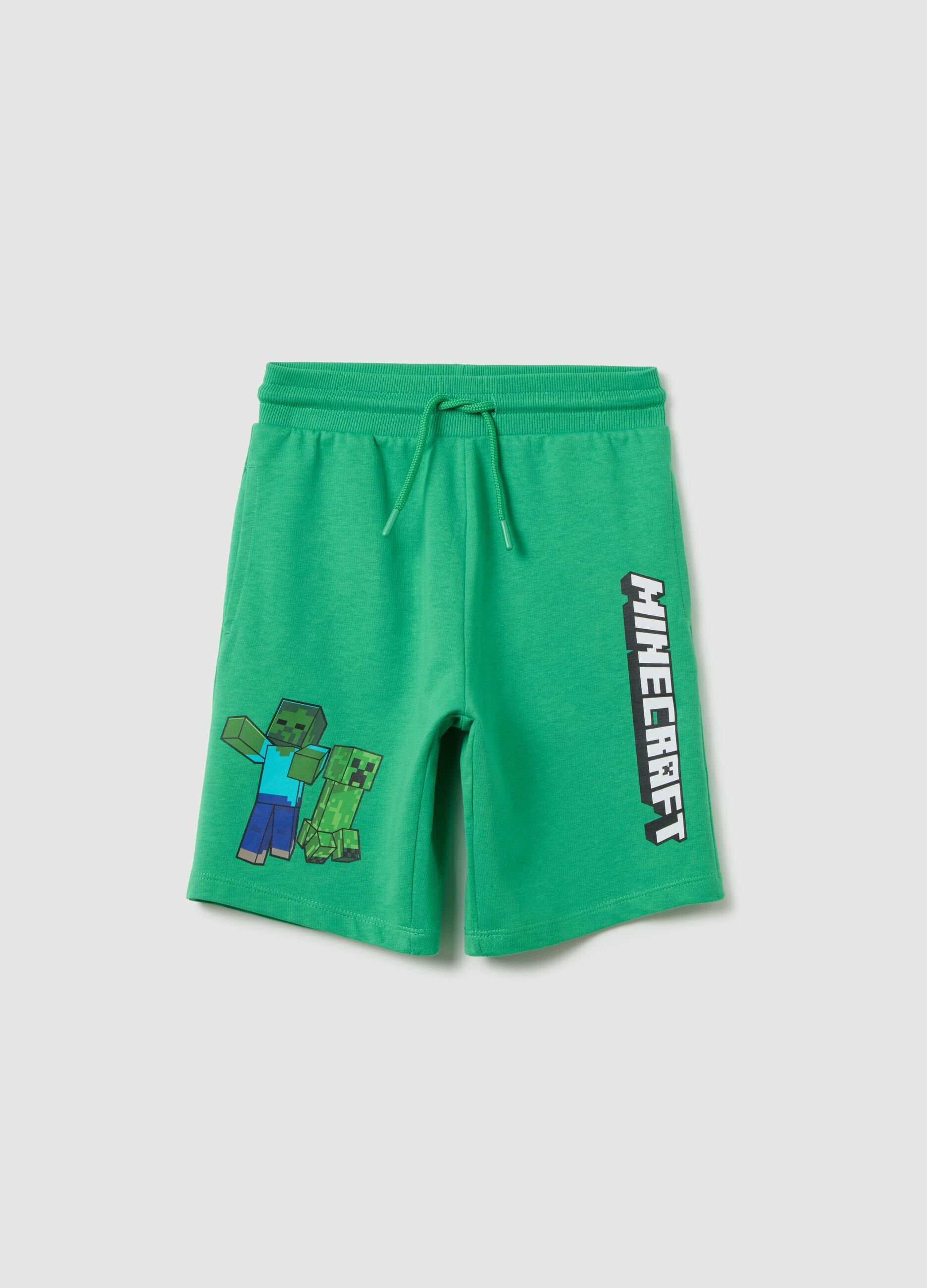Regular fit green kids' cotton shorts with print