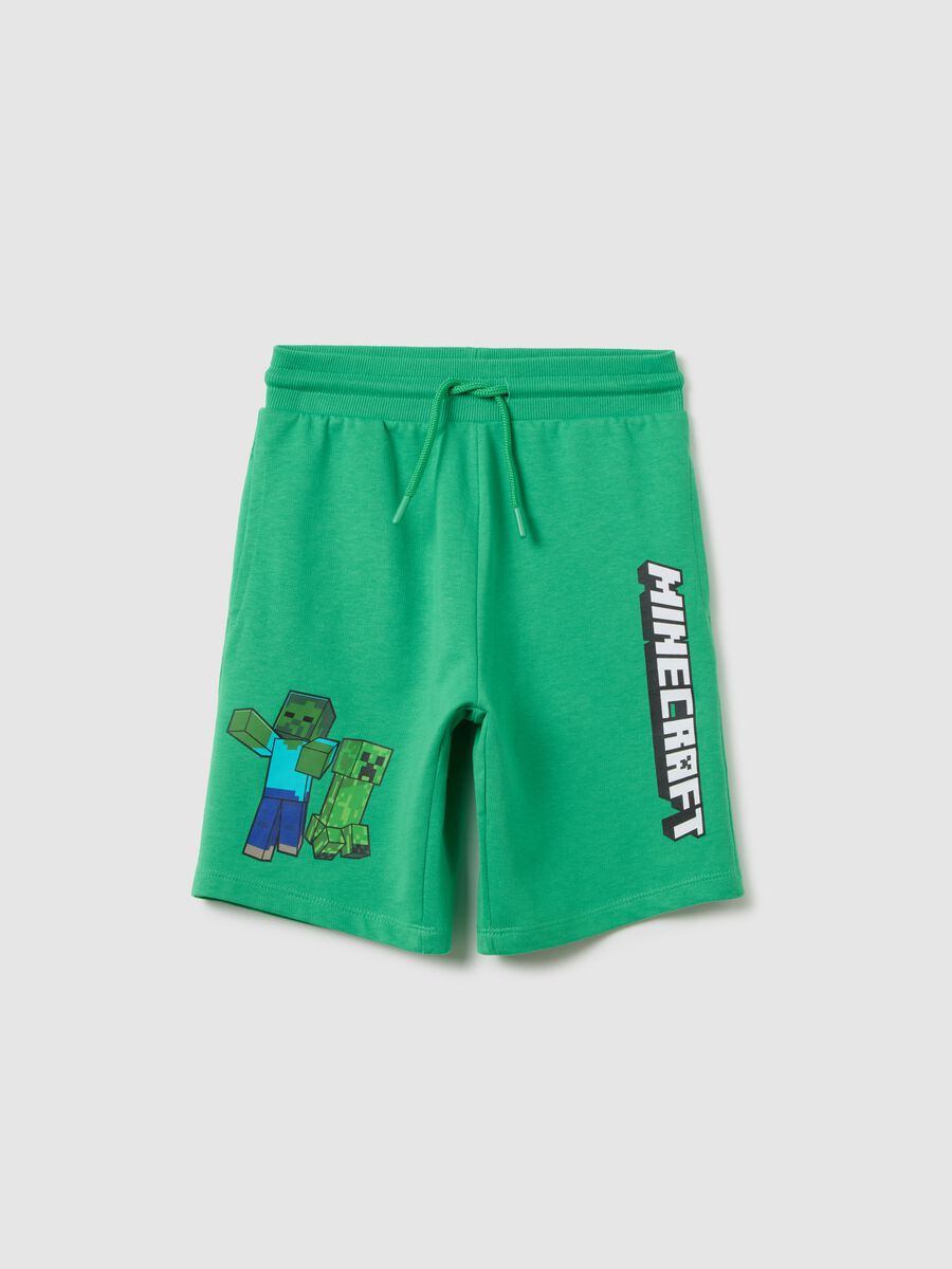 Regular fit green kids' cotton shorts with print_0