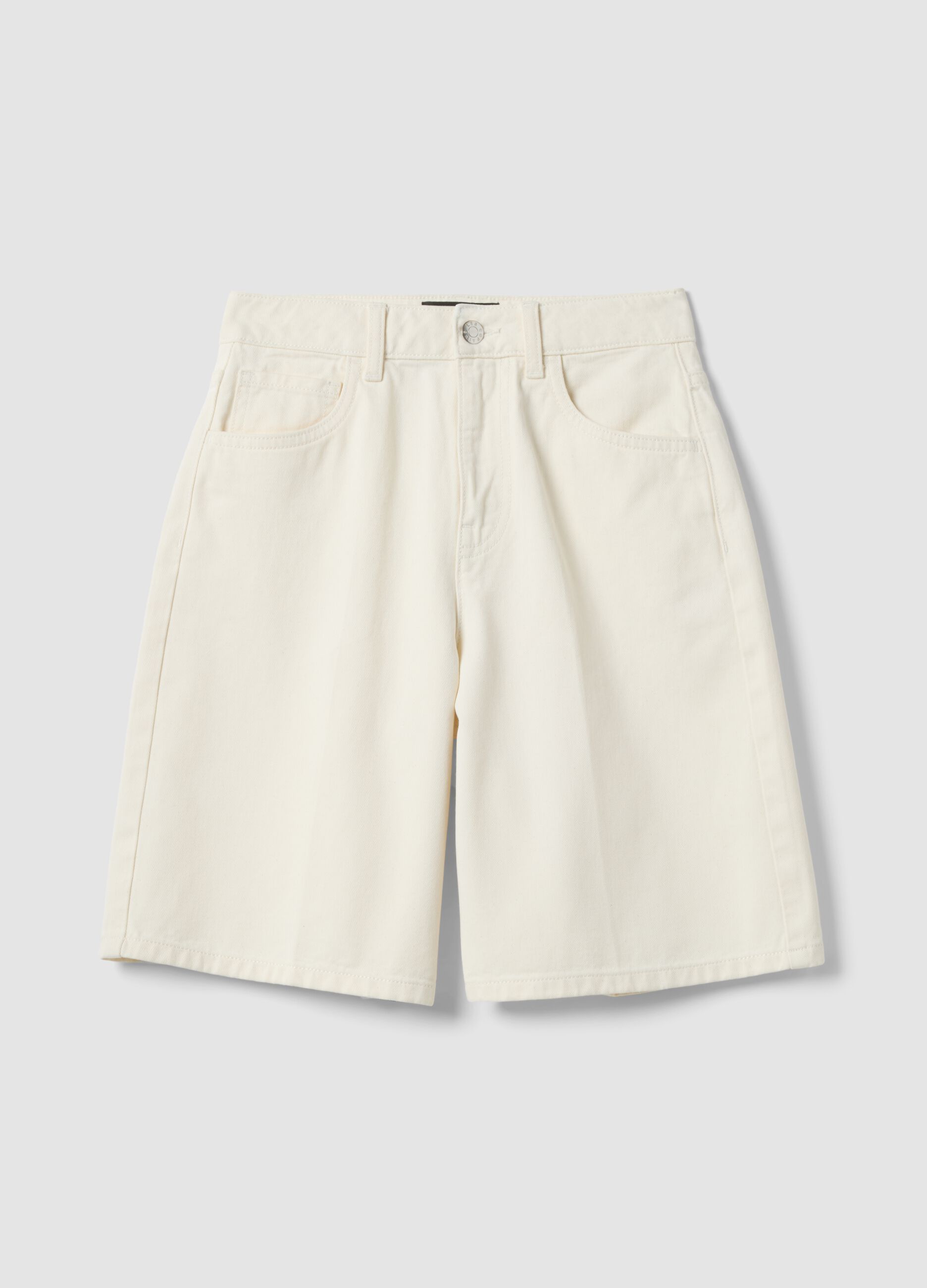 White cotton denim wide leg shorts