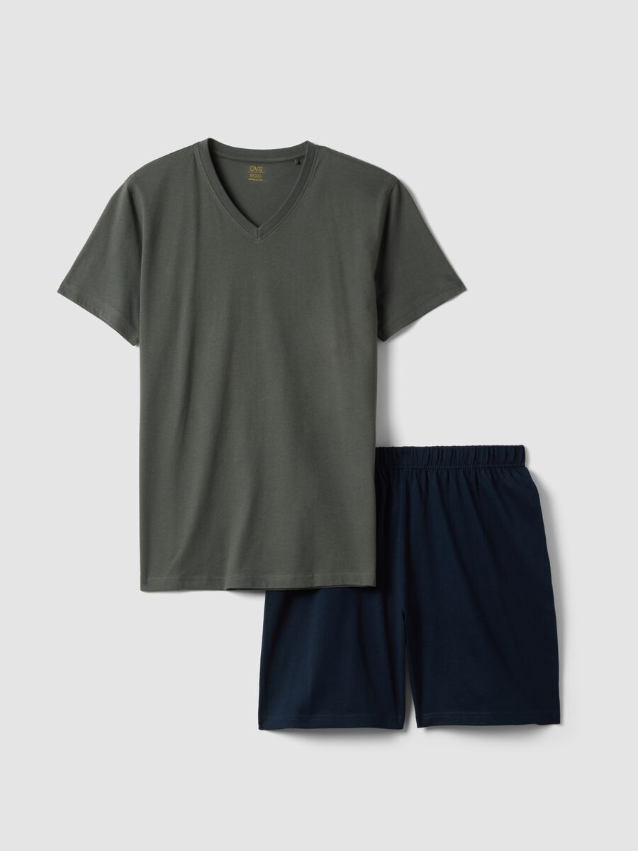 Multicoloured pure cotton short pyjamas with regular fit and V-neck_0