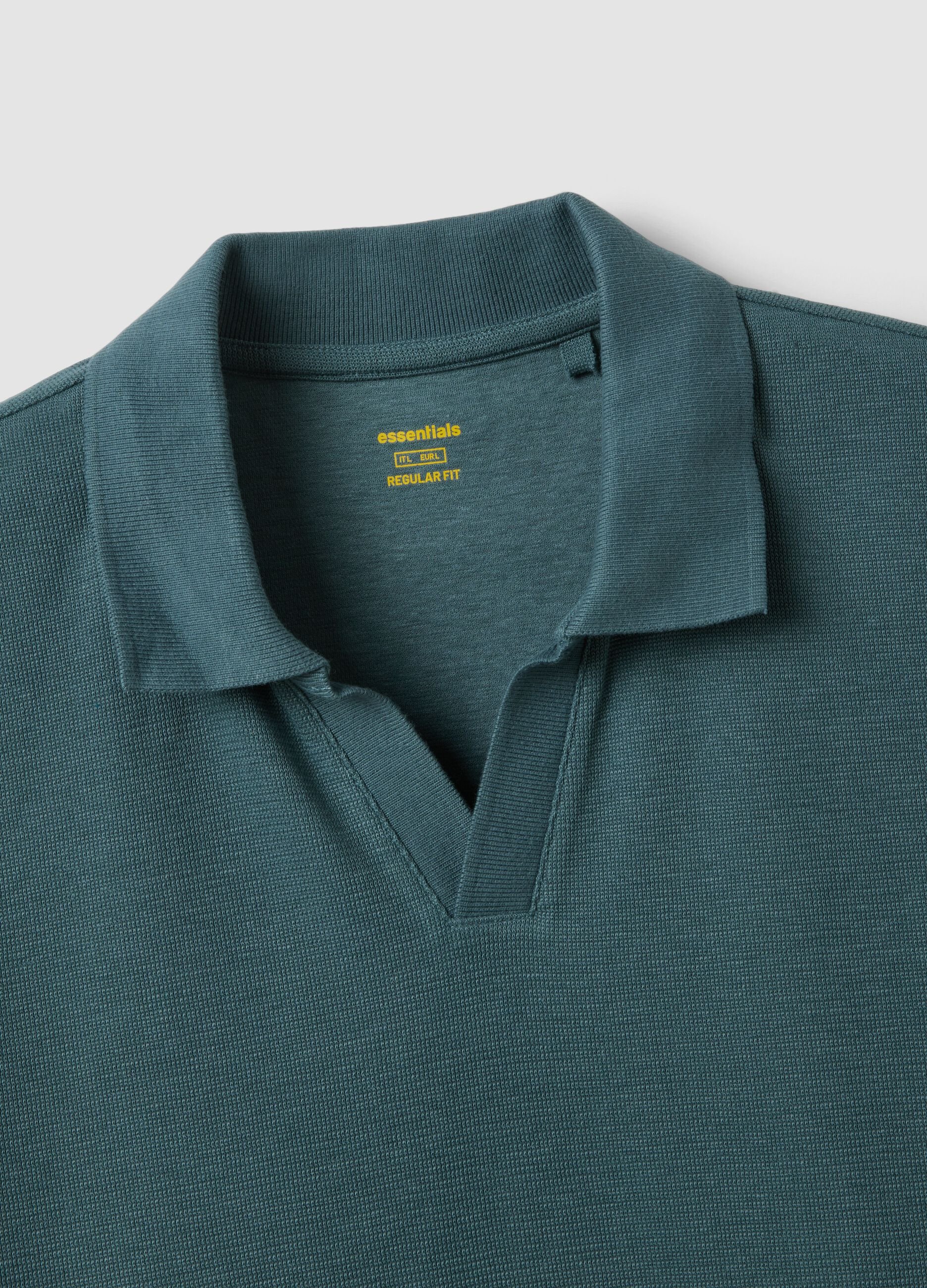 Blue stretch cotton short-sleeve polo shirt