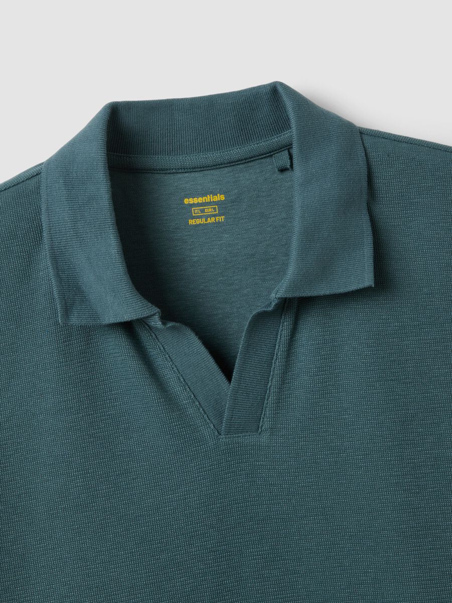 Blue stretch cotton short-sleeve polo shirt_1
