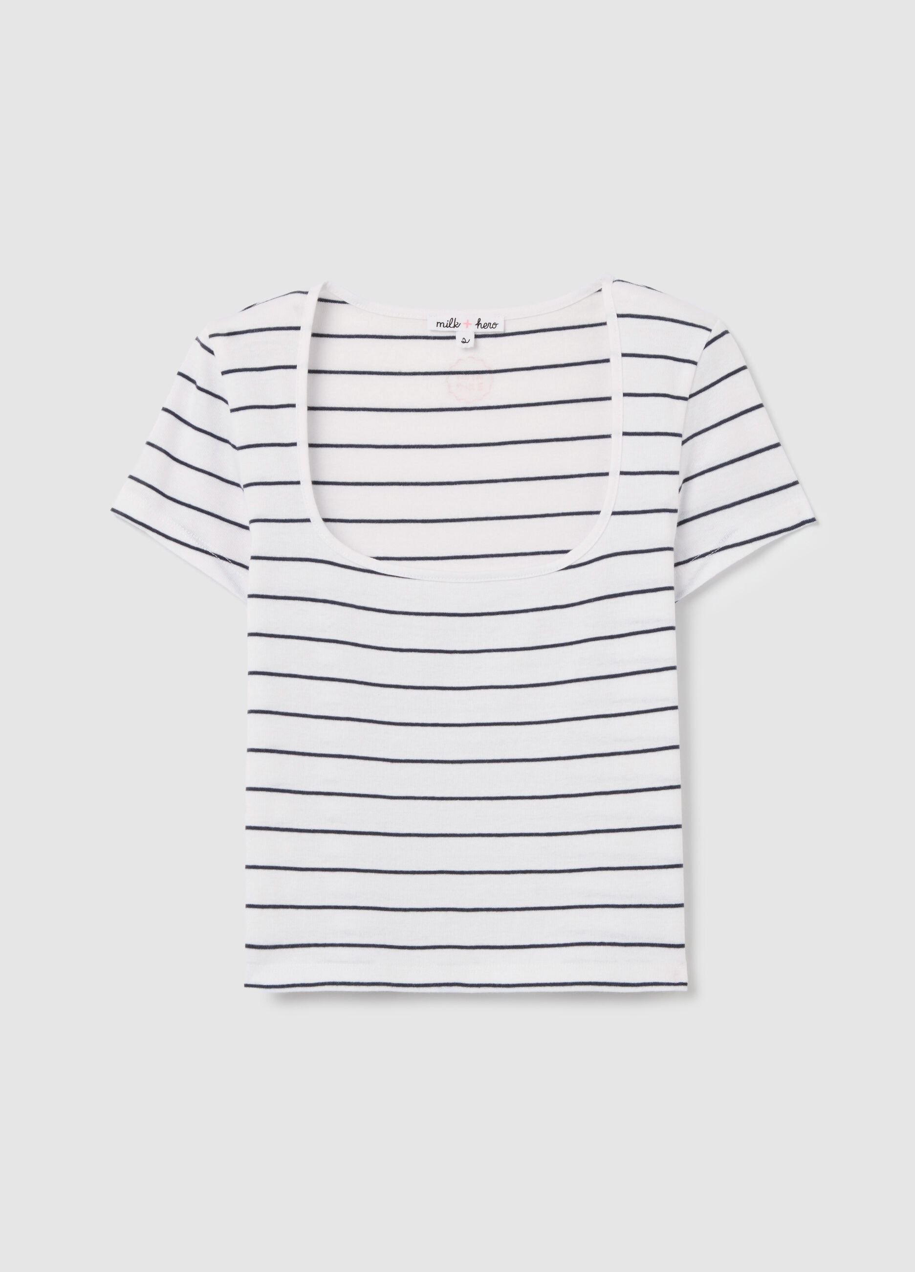 Fitted T-shirt in cotton with white and blue stripes