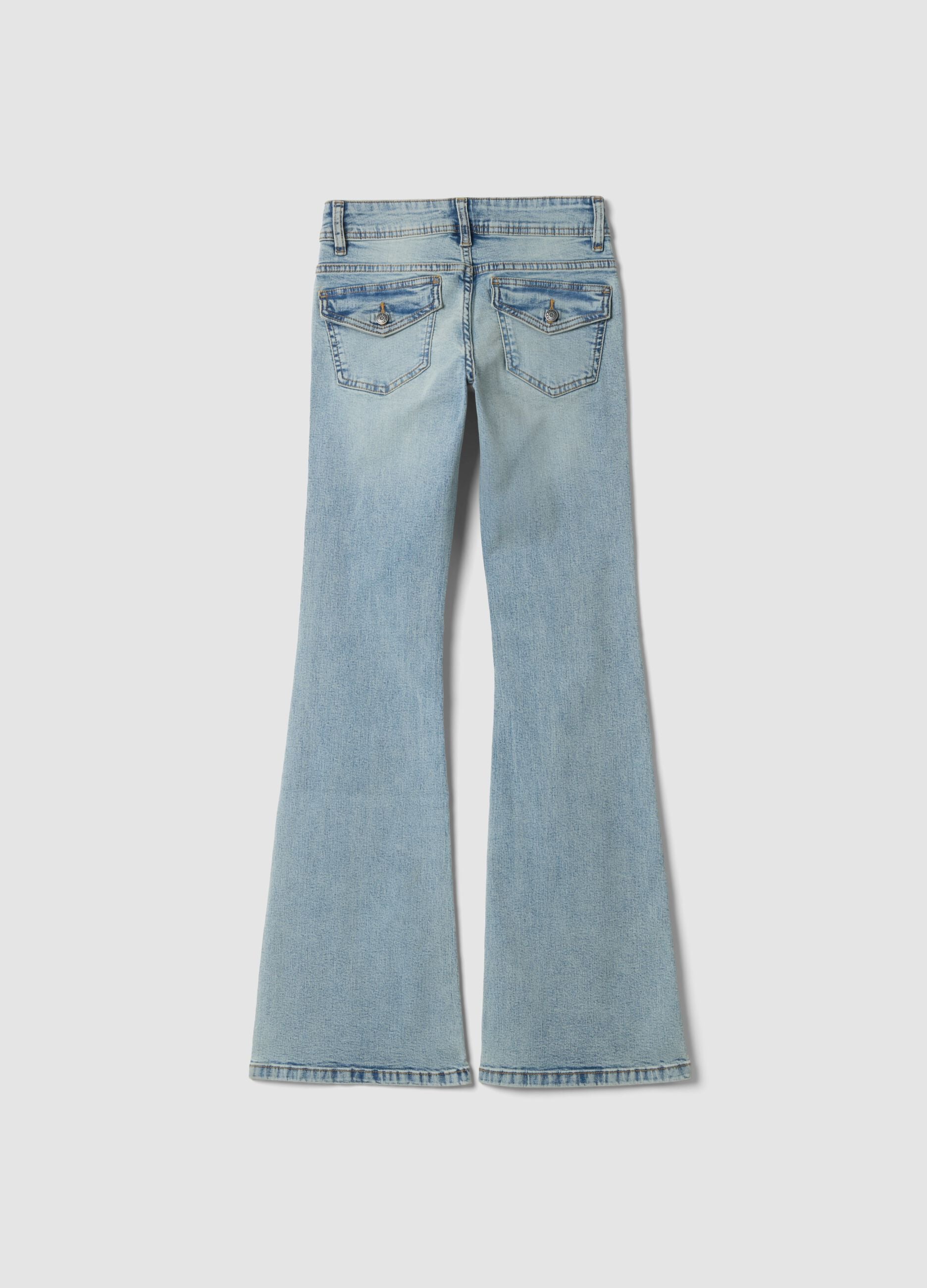 Light blue stretch cotton flare jeans