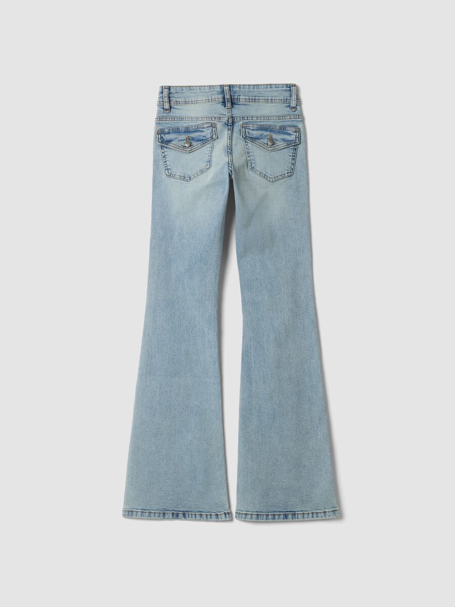 Jeans blu chiaro flare in cotone elasticizzato_2