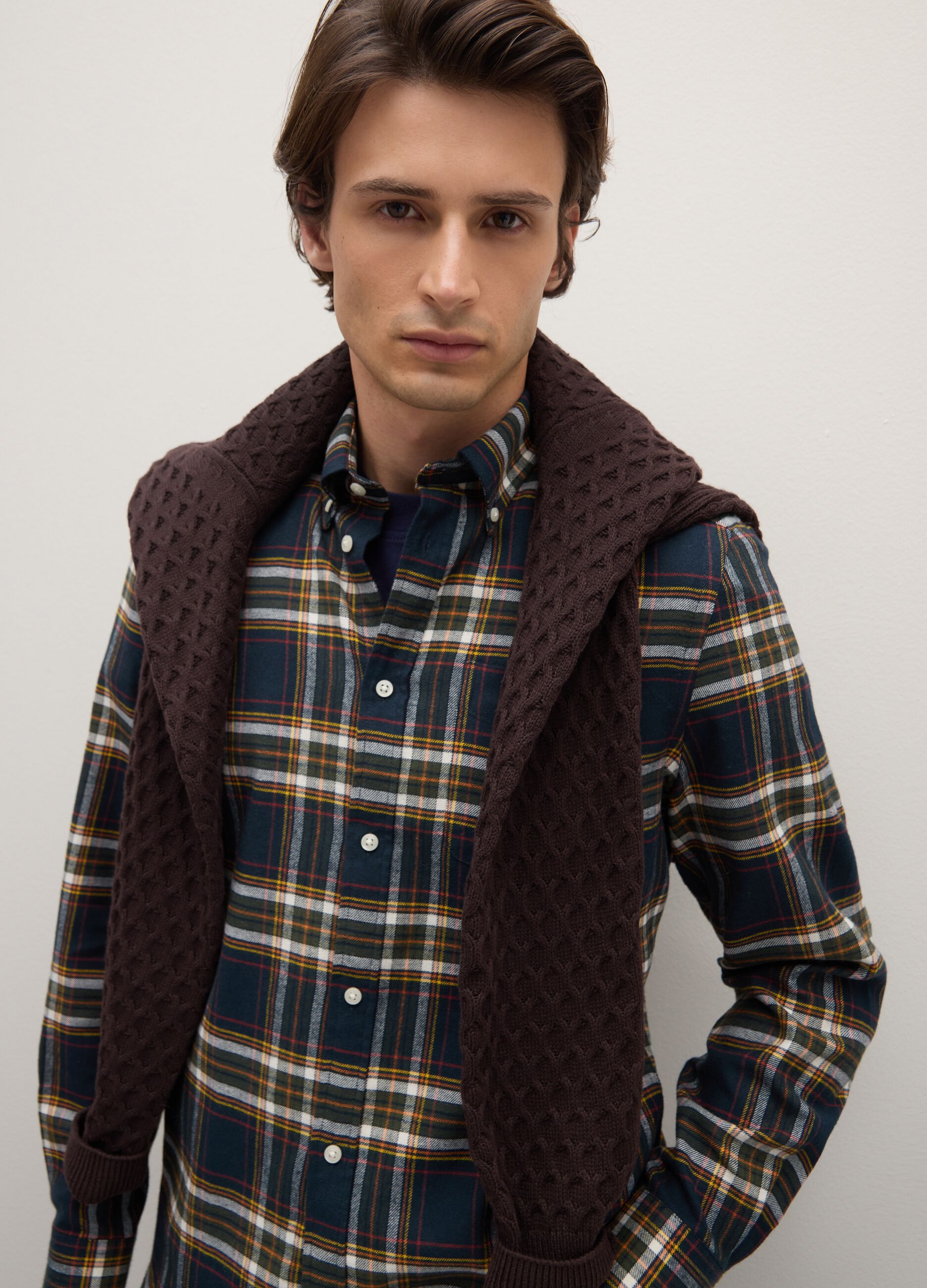 Multicolour long sleeve shirt in pure cotton with a regular fit and check pattern