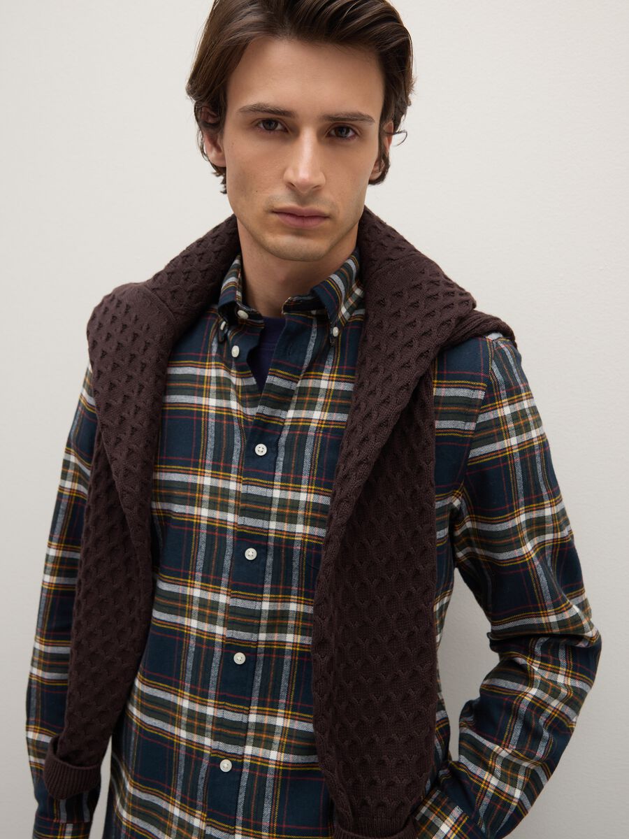 Multicolour long sleeve shirt in pure cotton with a regular fit and check pattern_1