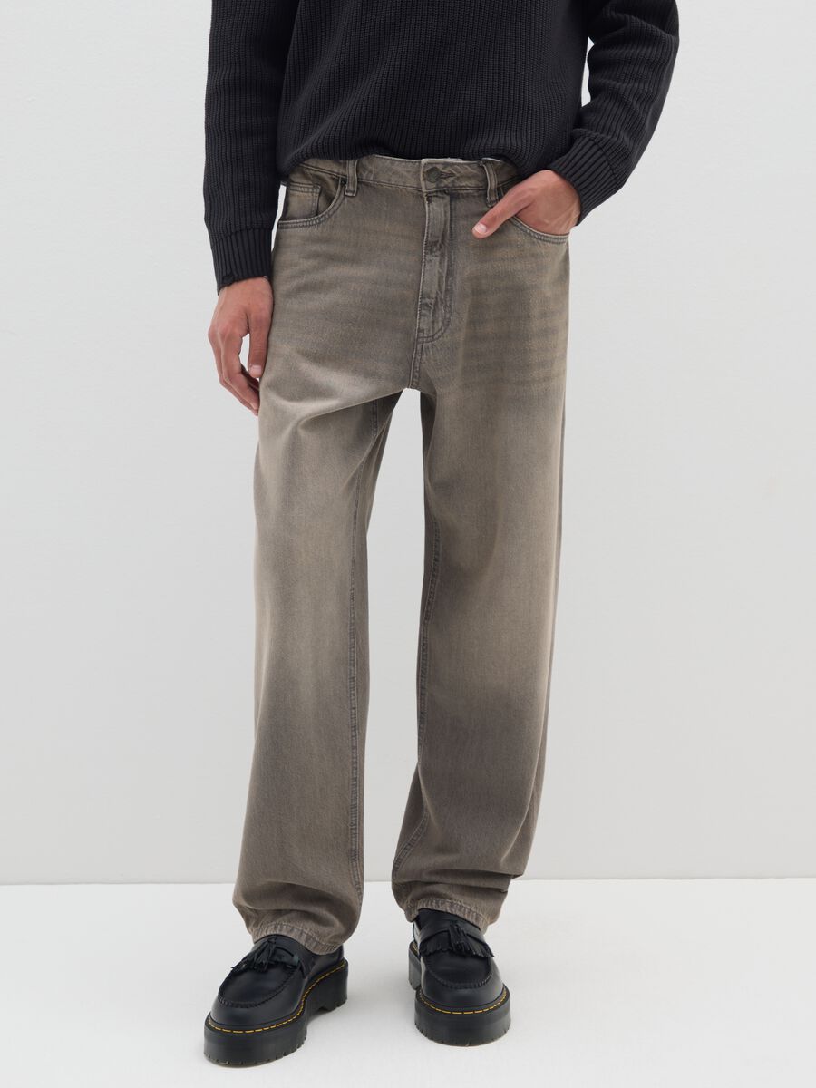 Brown baggy jeans in pure cotton_1