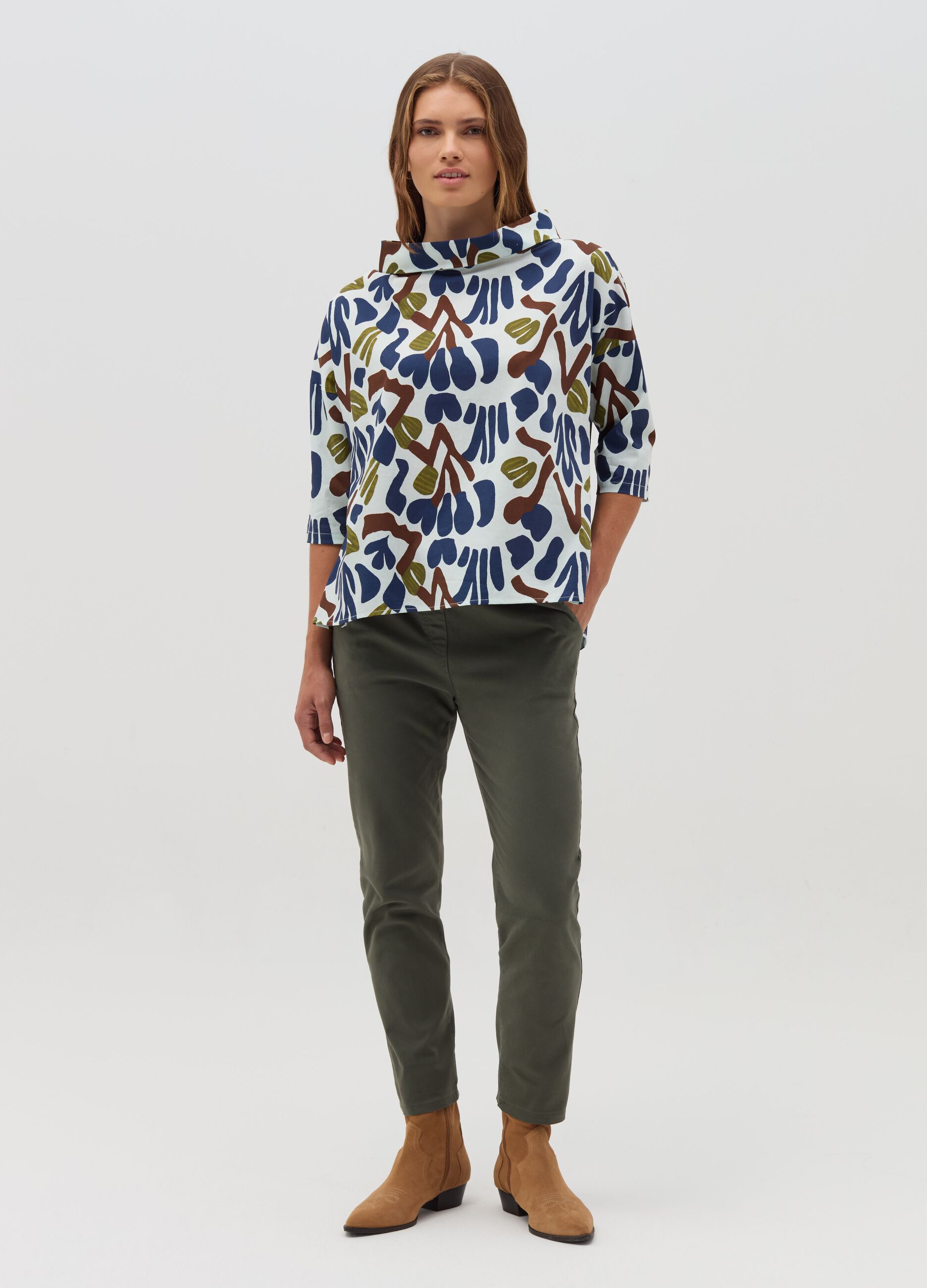 HYBRID Blusa in cotone stretch floreale