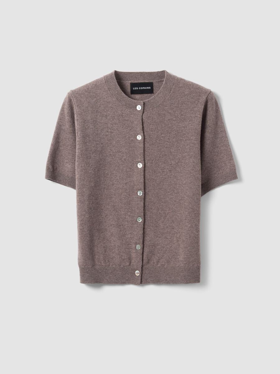 Cardigan grigio in pura lana a girocollo regular fit_4