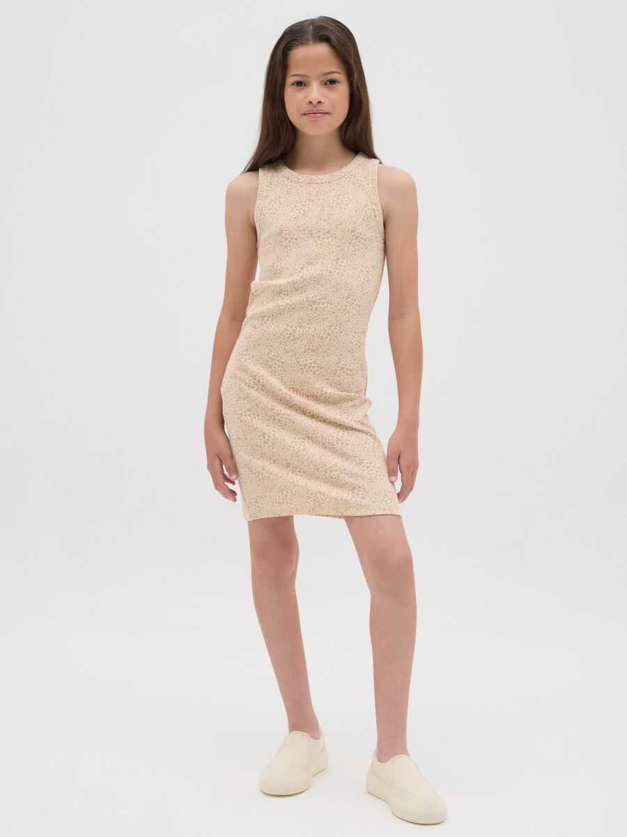 Beige Sleeveless Stretch Cotton Girl's Dress_1