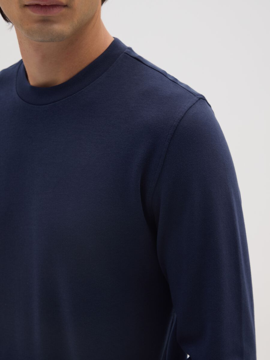 Maglia a maniche lunghe da ragazzo in puro cotone blu _3