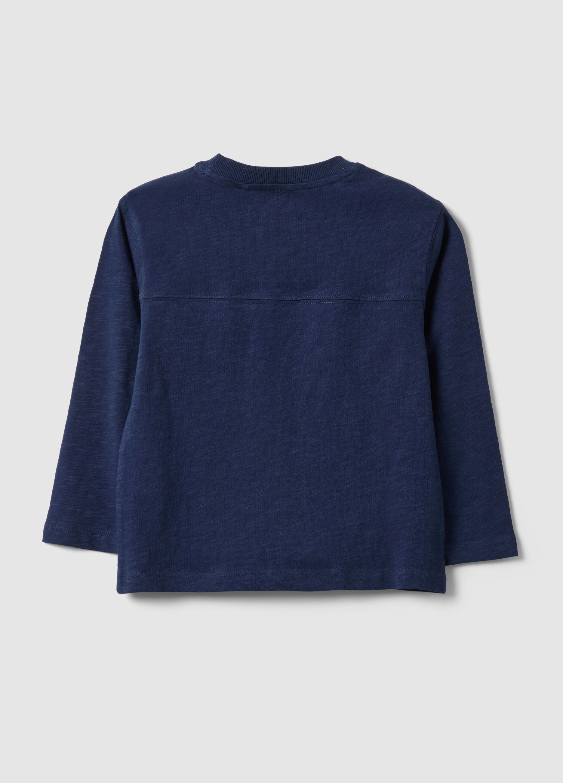 Boys&rsquo; blue pure cotton T-shirt with chest pocket, oversized fit