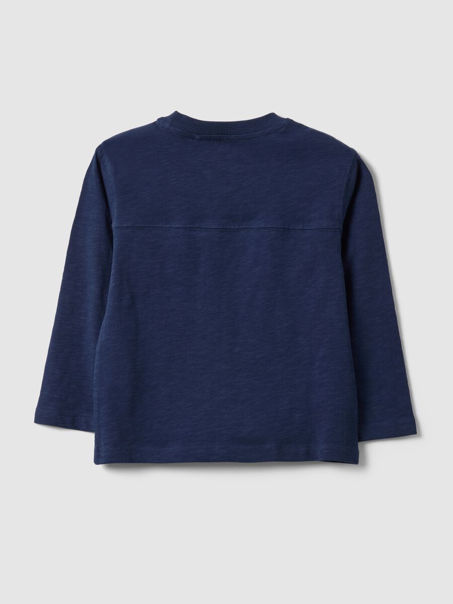 Boys&rsquo; blue pure cotton T-shirt with chest pocket, oversized fit_1