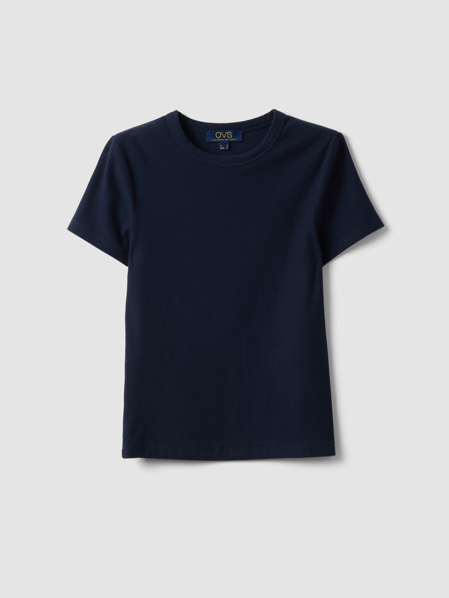Blue fitted short-sleeve stretch-cotton T-shirt_4