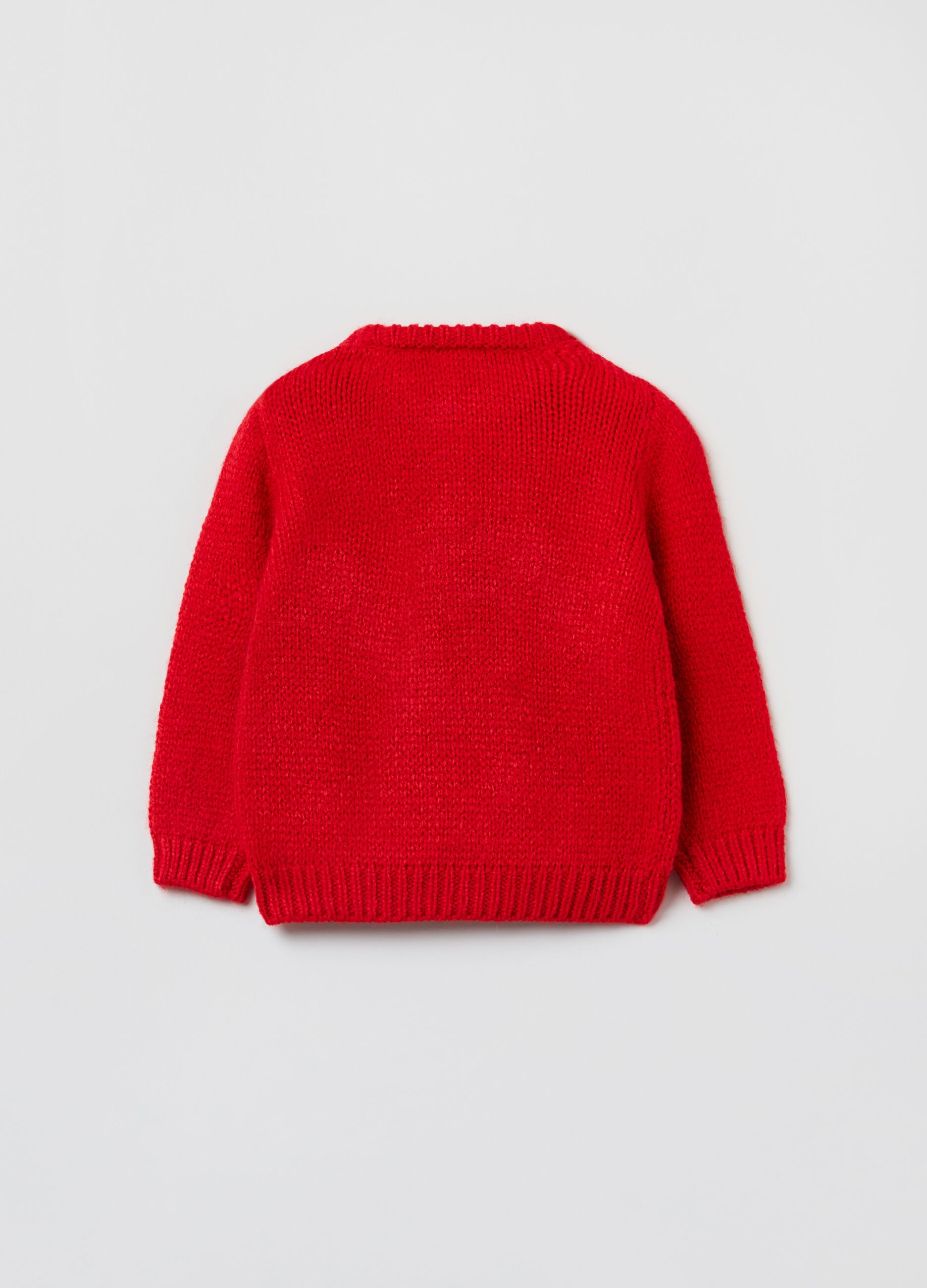 Pullover con orsetto jacquard e pon pon