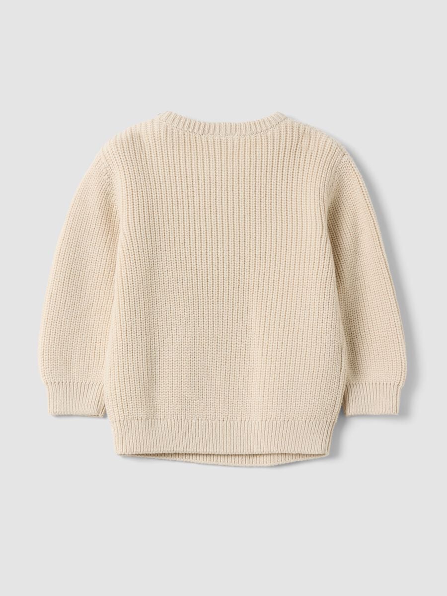 Maglia beige in puro cotone con girocollo in maglia_1