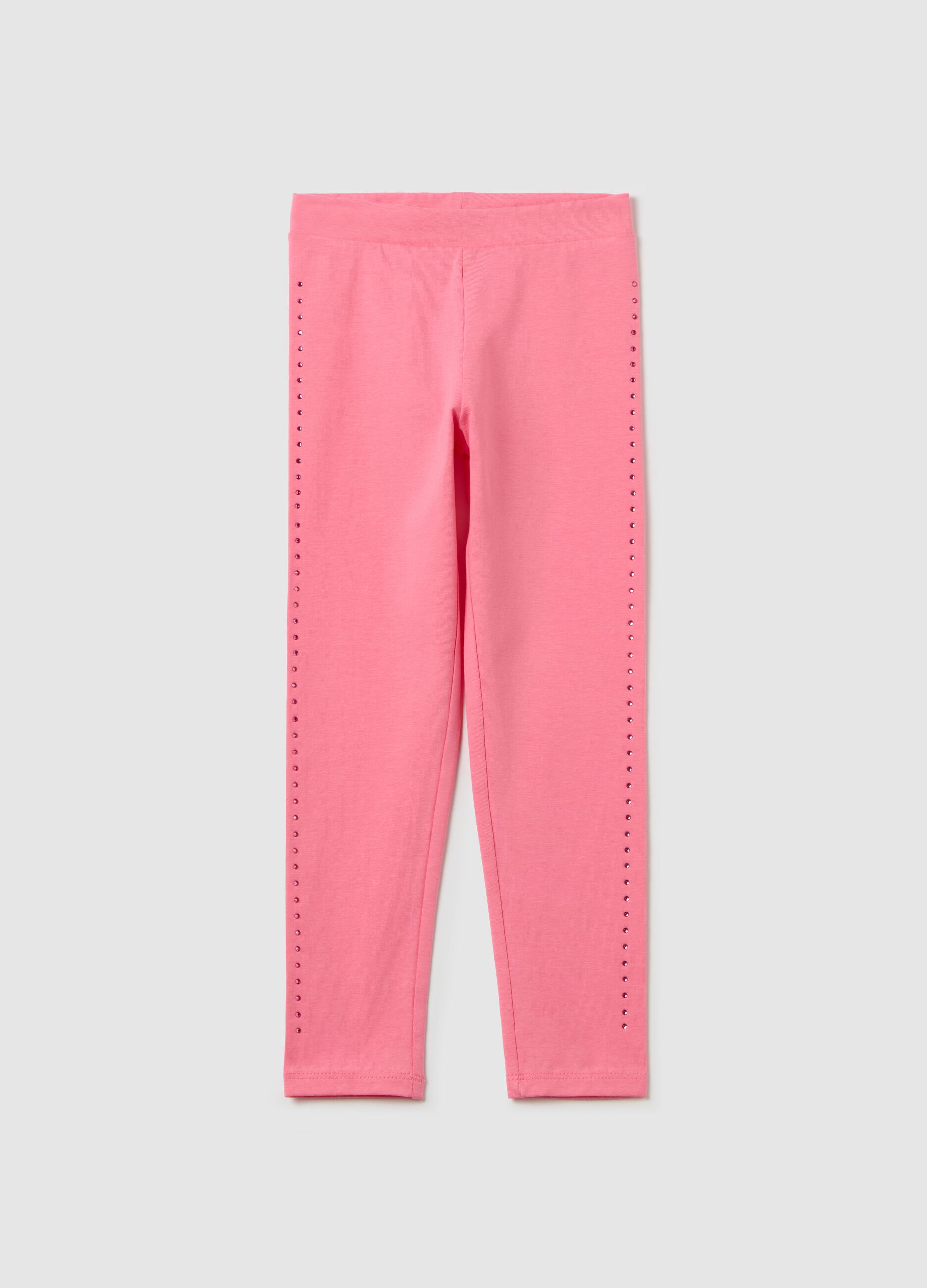 Stretch cotton leggings with diamanté motif