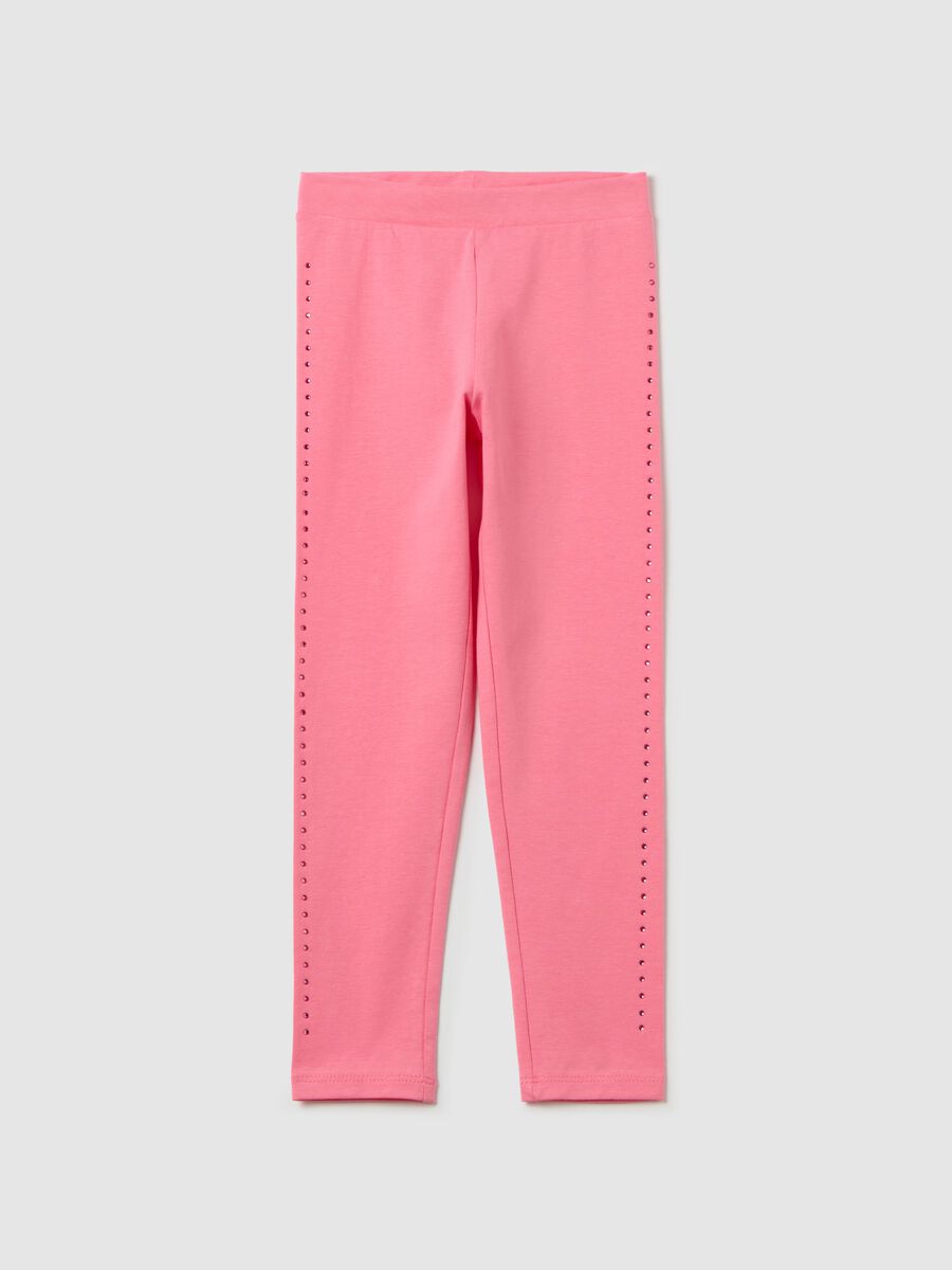 Stretch cotton leggings with diamanté motif_0