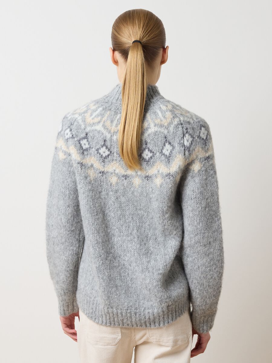 Multicolour Vulcan Collar Sweater Regular Fit with Jacquard Patterns_3