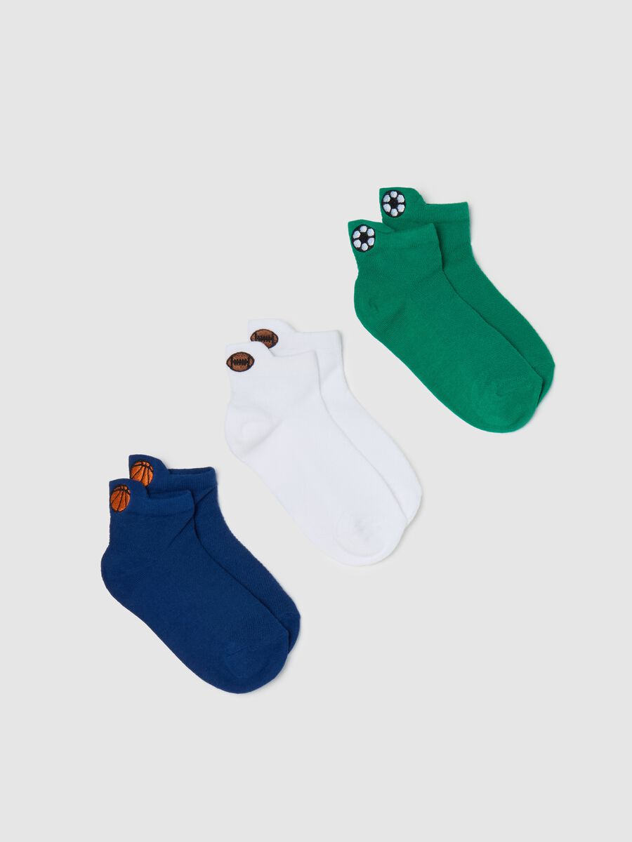 Three-pair pack shoe liners with sports motif embroidery_0