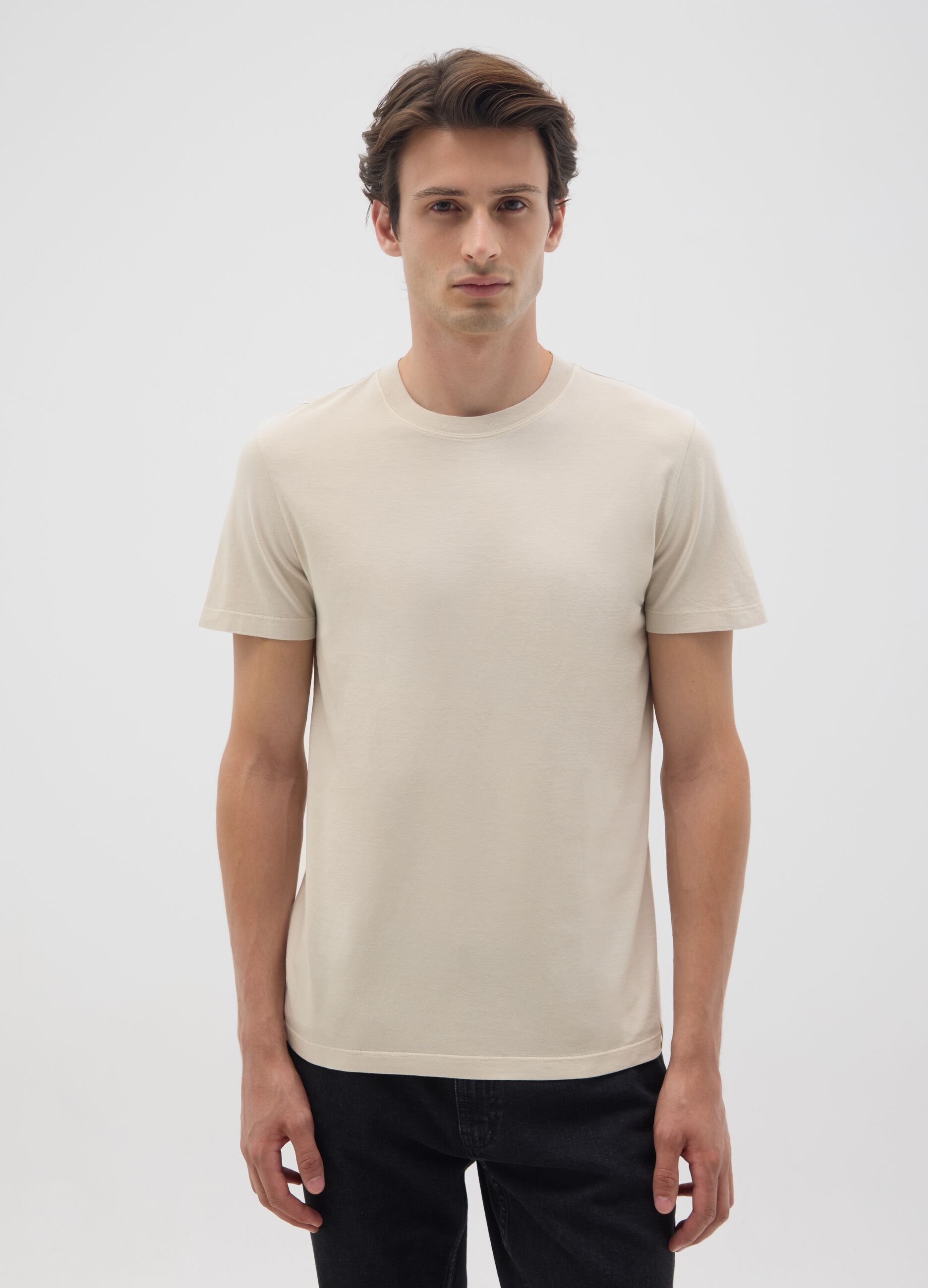 Beige regular fit pure cotton T-shirt