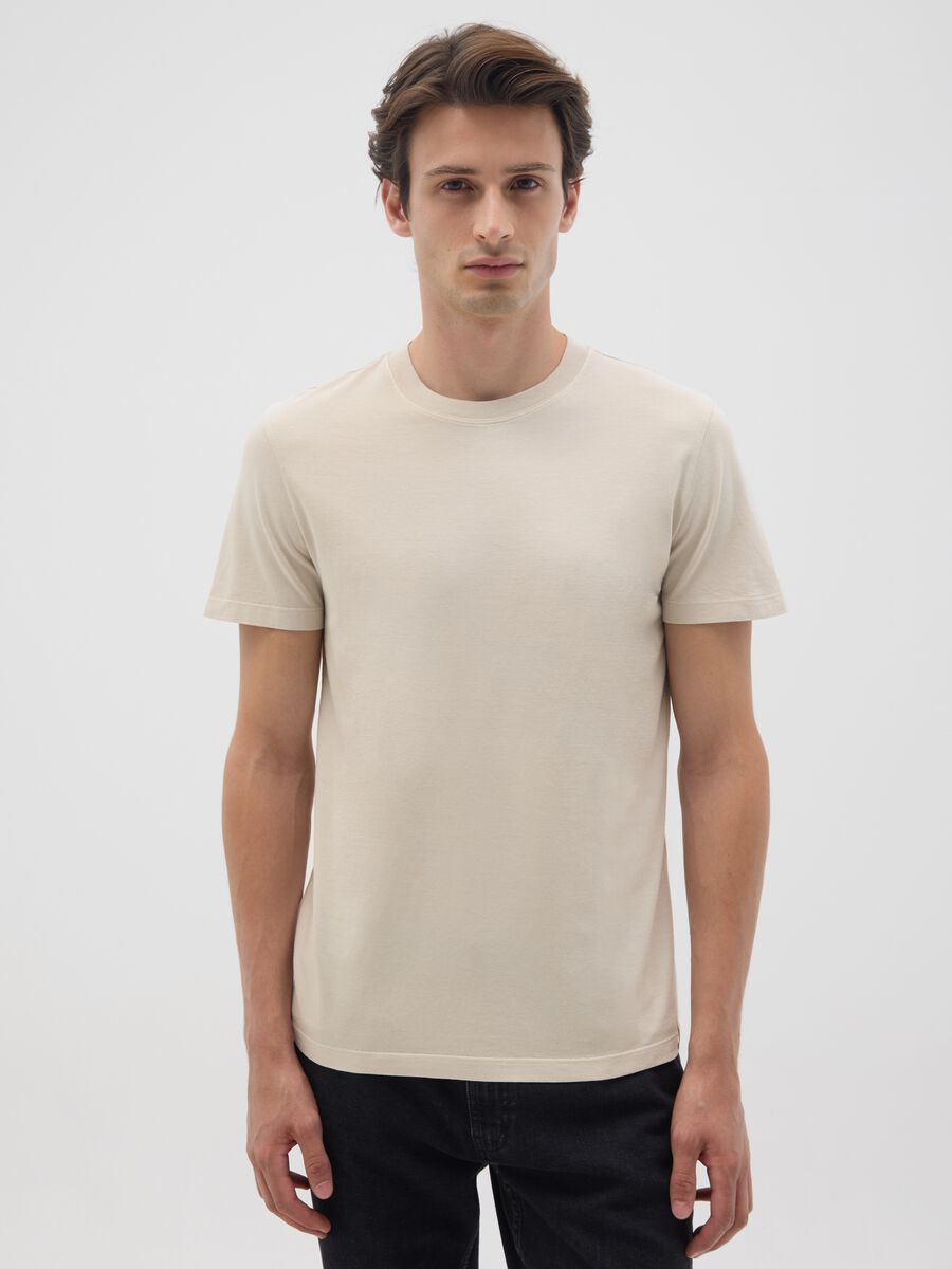 Beige regular fit pure cotton T-shirt_0
