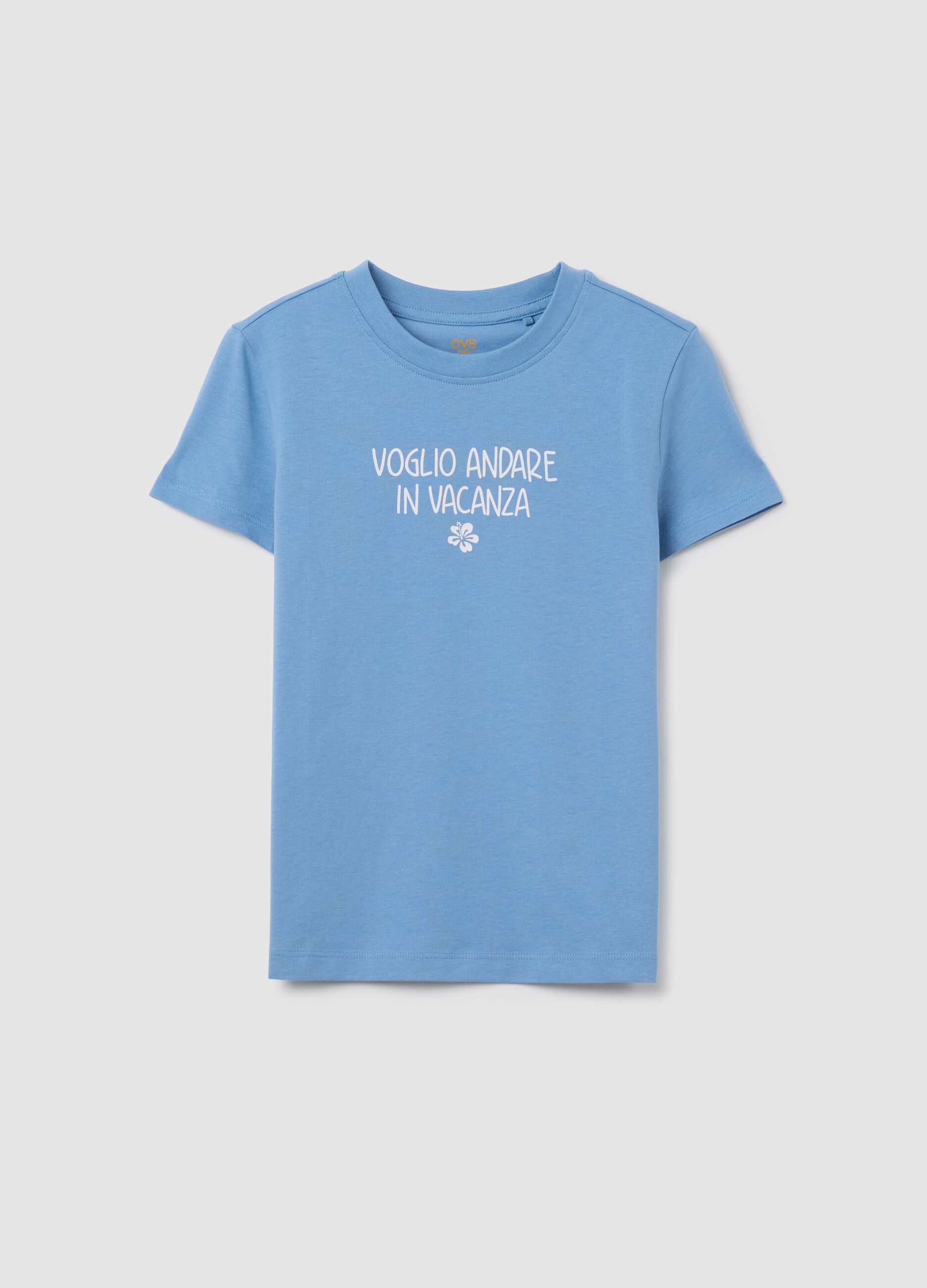 Girls' blue cotton T-shirt regular fit with print