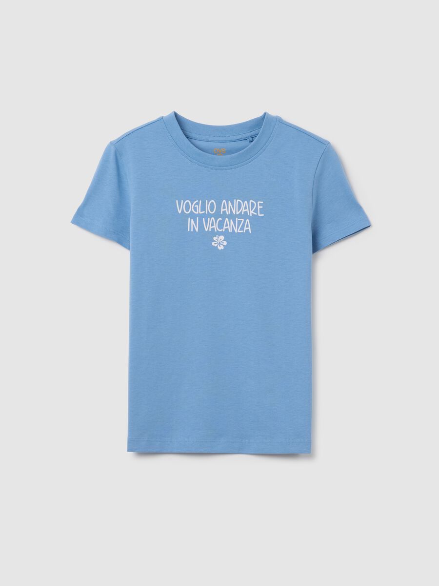 T-shirt da ragazza in puro cotone azzurra regular fit con stampa_3