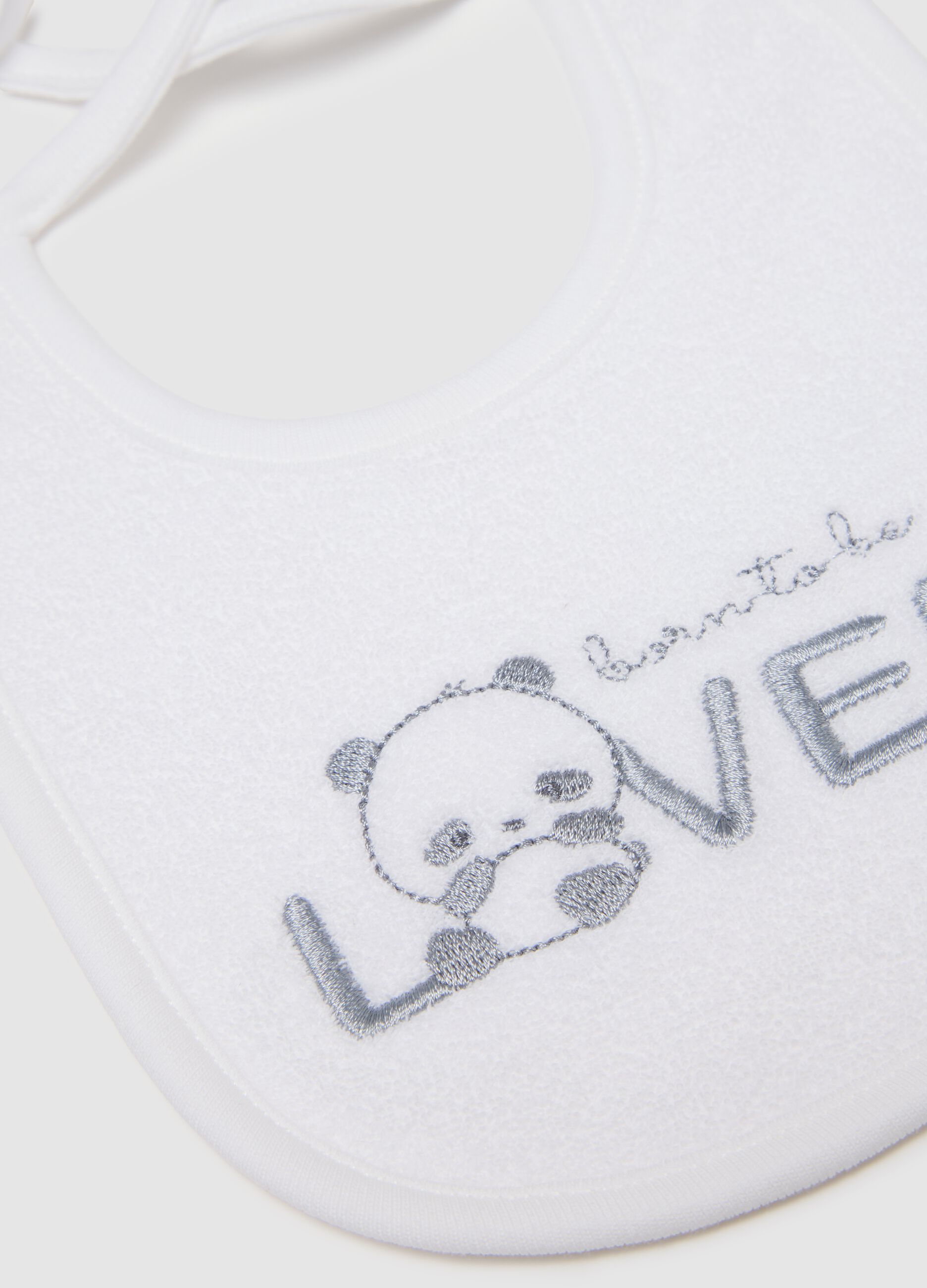 Twin pack baby bibs in white cotton with tie closure