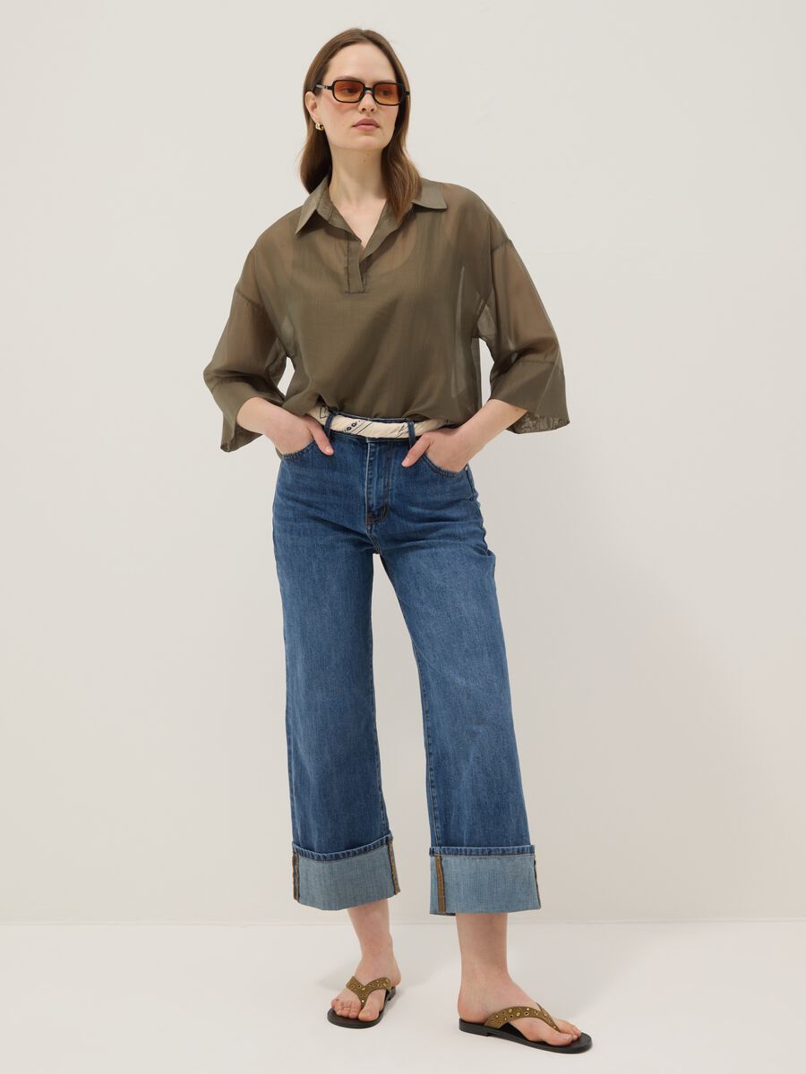 Blusa verde a maniche lunghe in misto viscosa regular fit_2