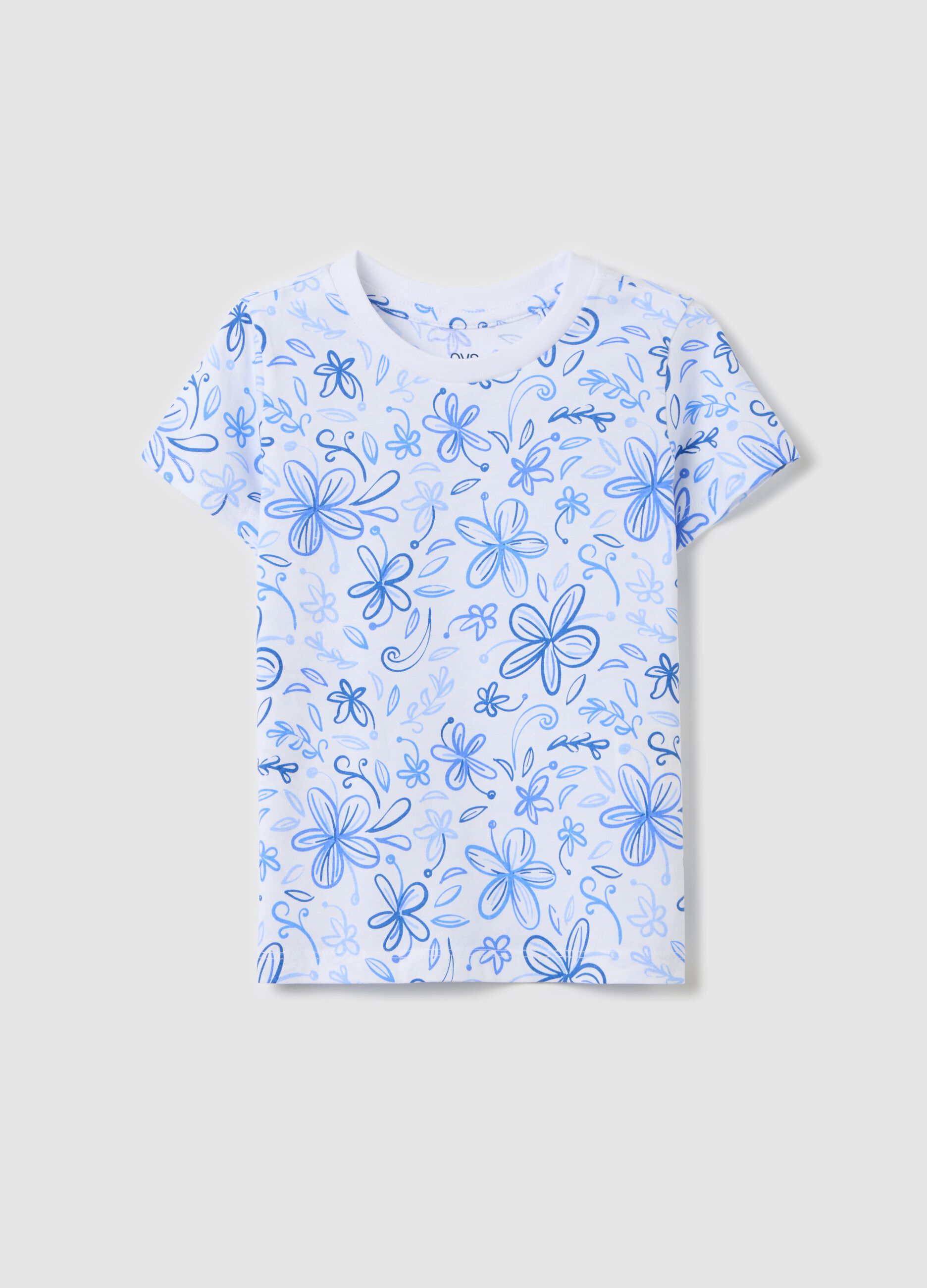 T-shirt bianca in cotone bio con stampa fiori
