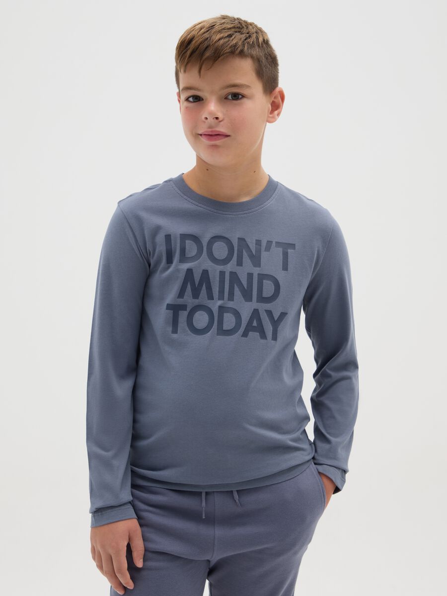 Maglia lunga da ragazzo in puro cotone blu regular fit_0