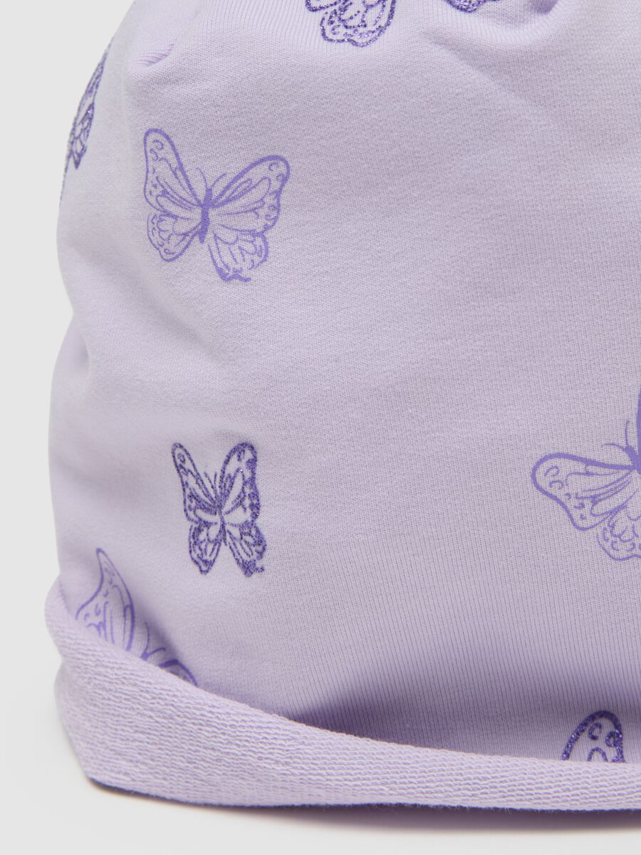 Purple Stretch Cotton Hat with Butterflies for Girls_1