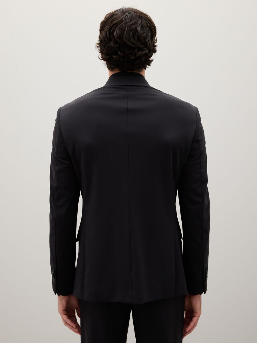 Black stretch fabric slim fit blazer_3