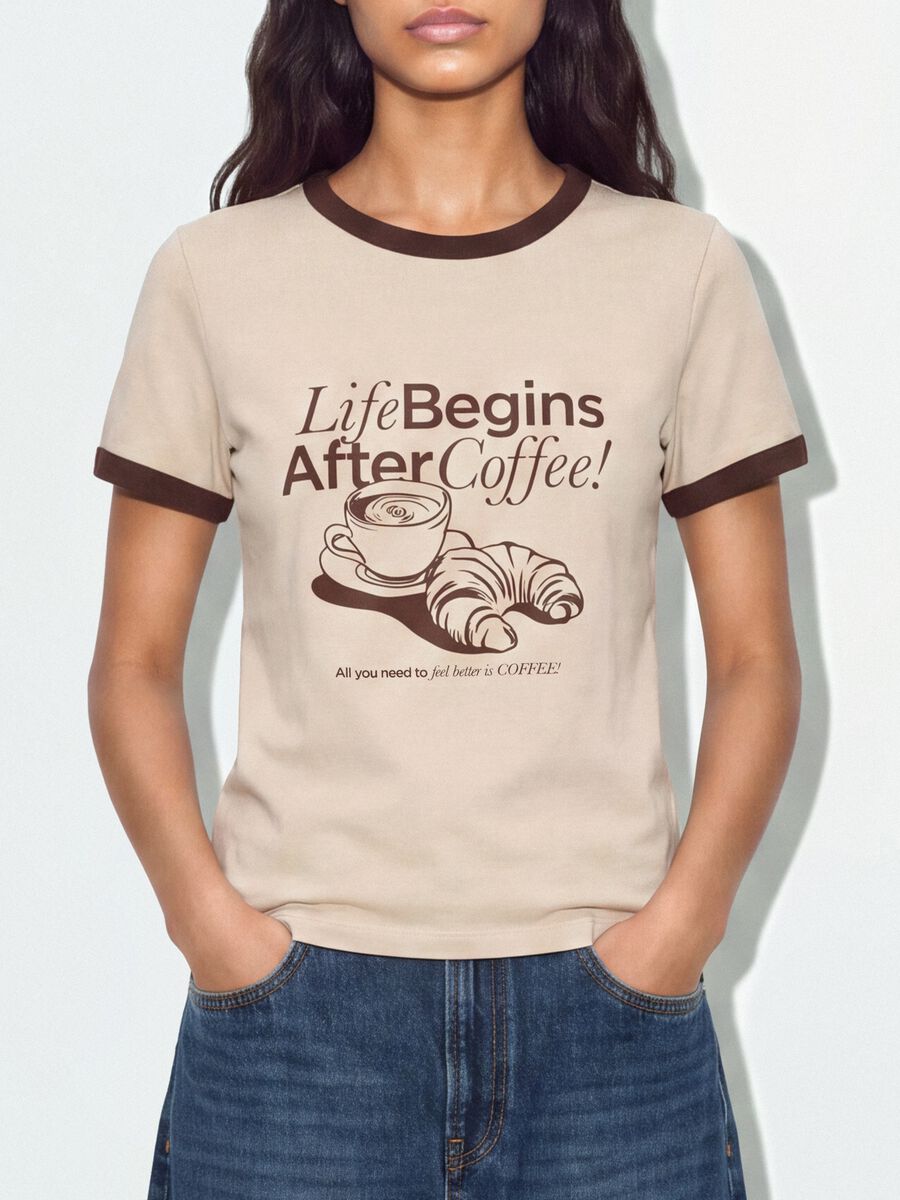 Pink cotton T-shirt with front graphic print and contrast trims_3