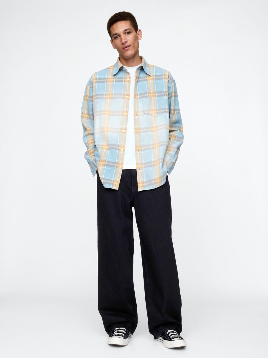 Camicia a quadri azzurri e gialli in cotone_1