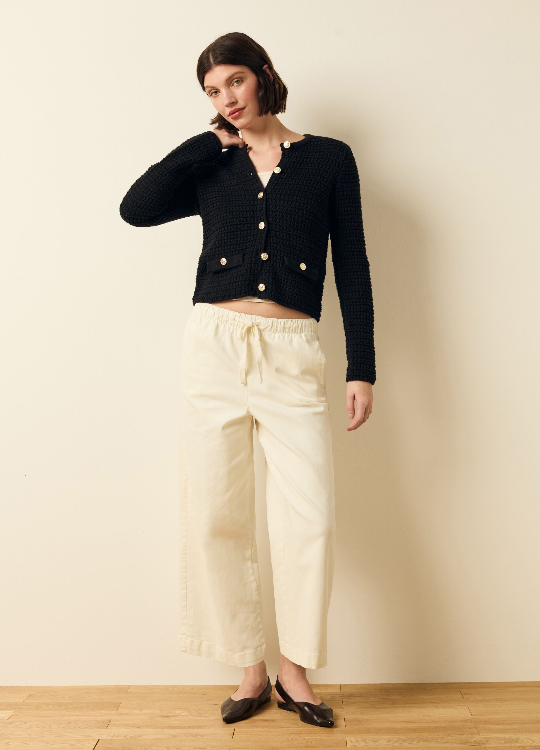 Knitted cardigan jacket with gold buttons