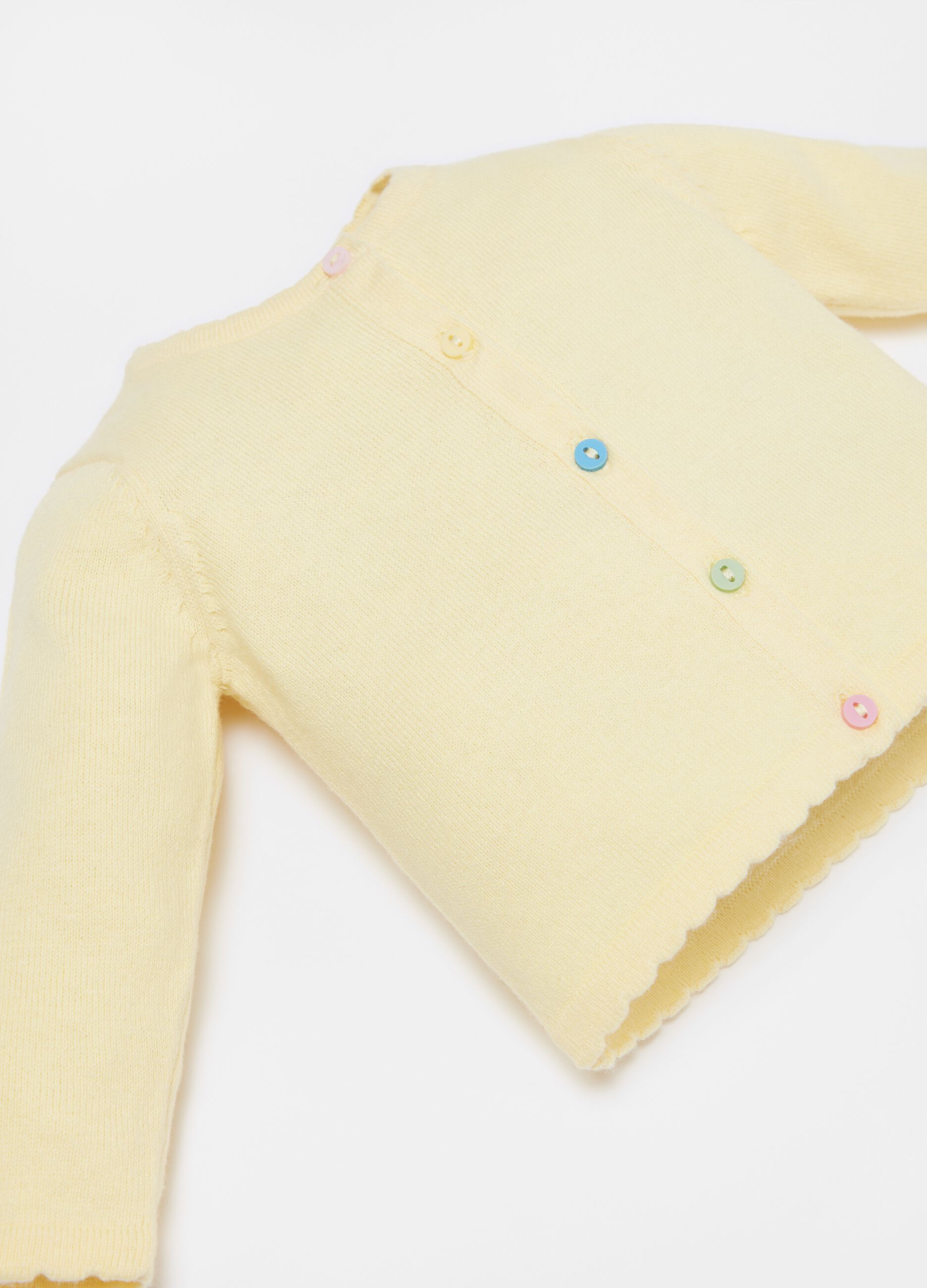 Cardigan in 100% cotton with multicoloured buttons