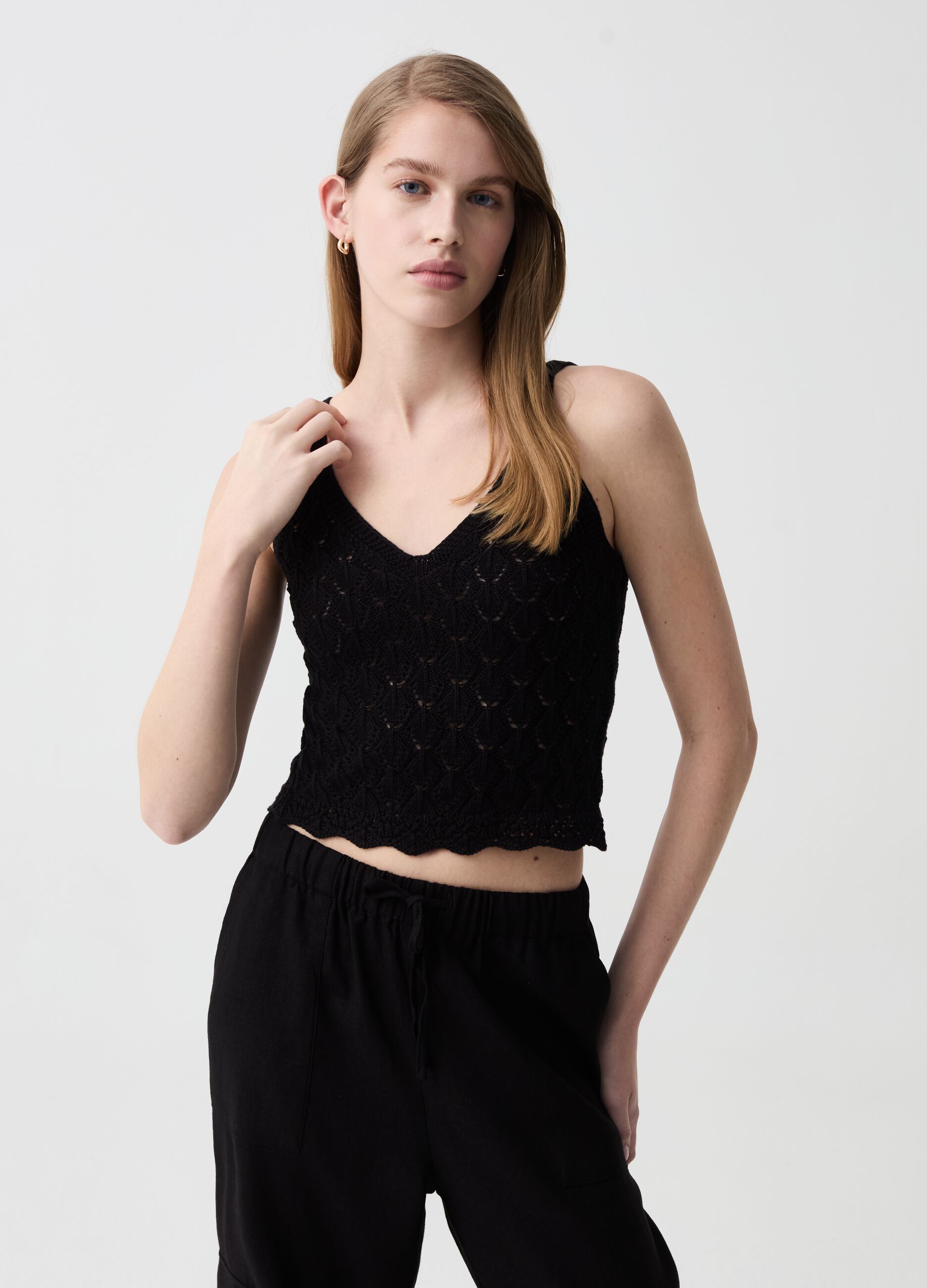 Ovs Tank top crochet con scollo a V