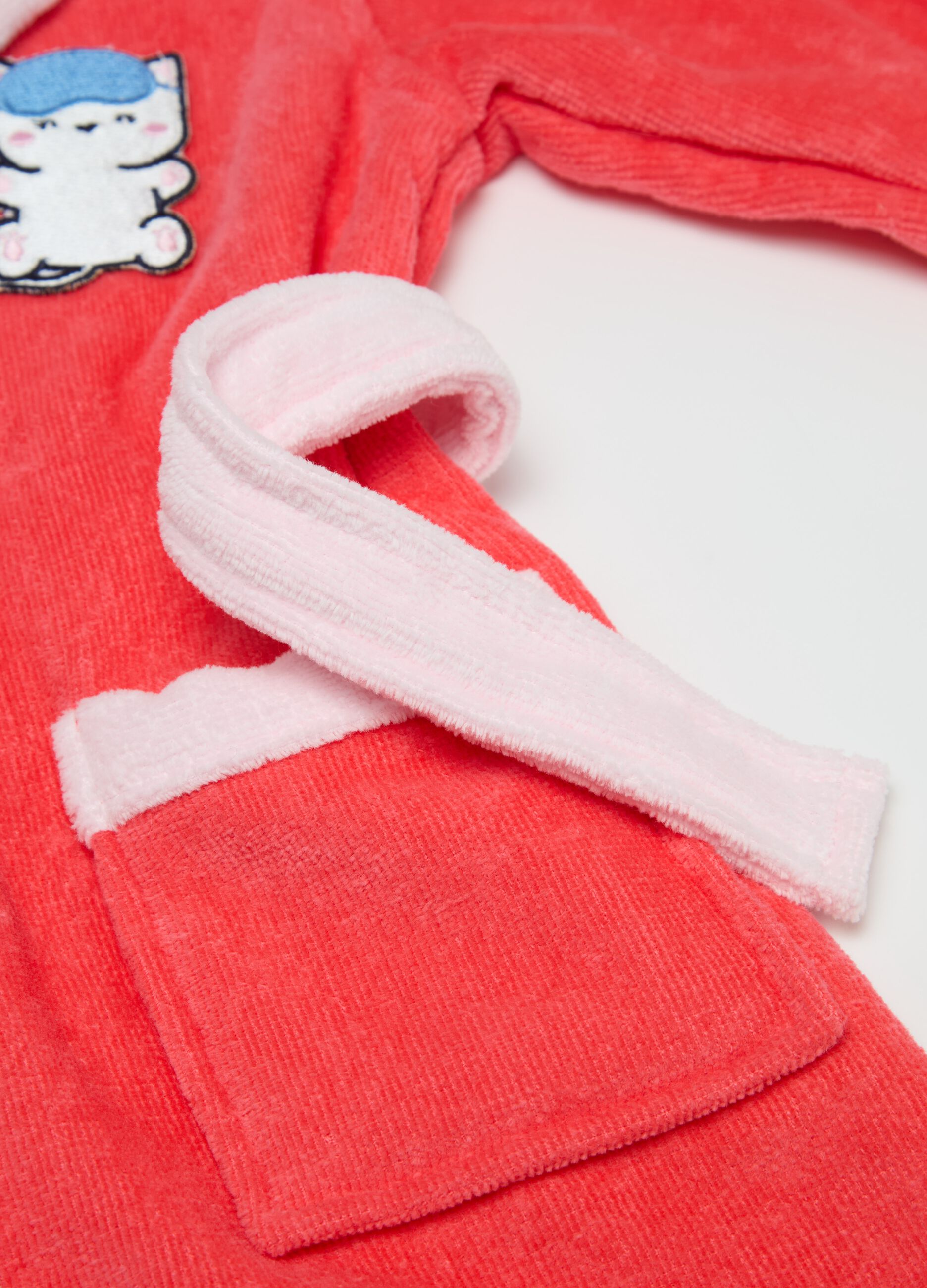 Cotton bathrobe with kitten embroidery
