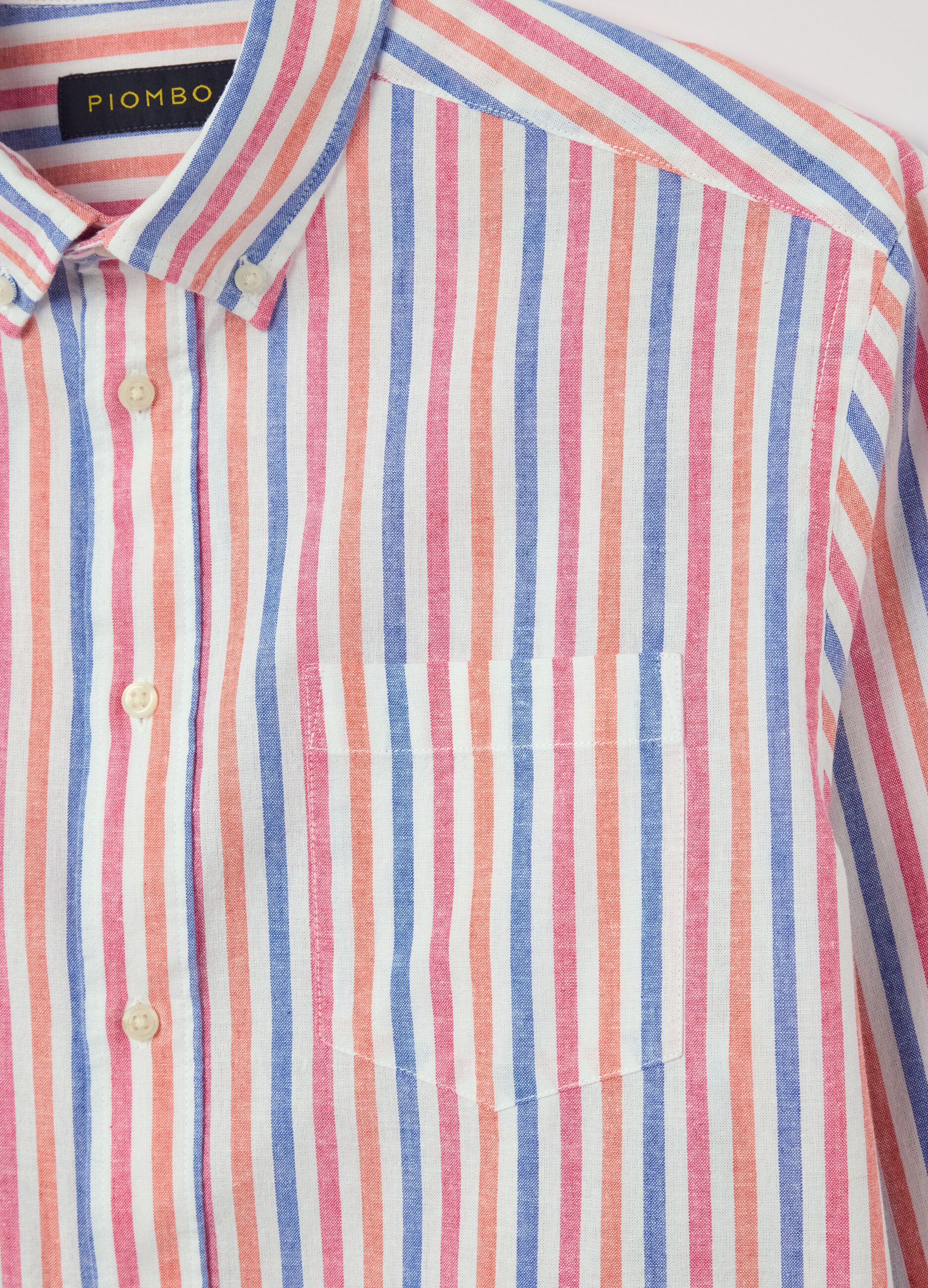 Multicoloured striped shirt in linen and cotton