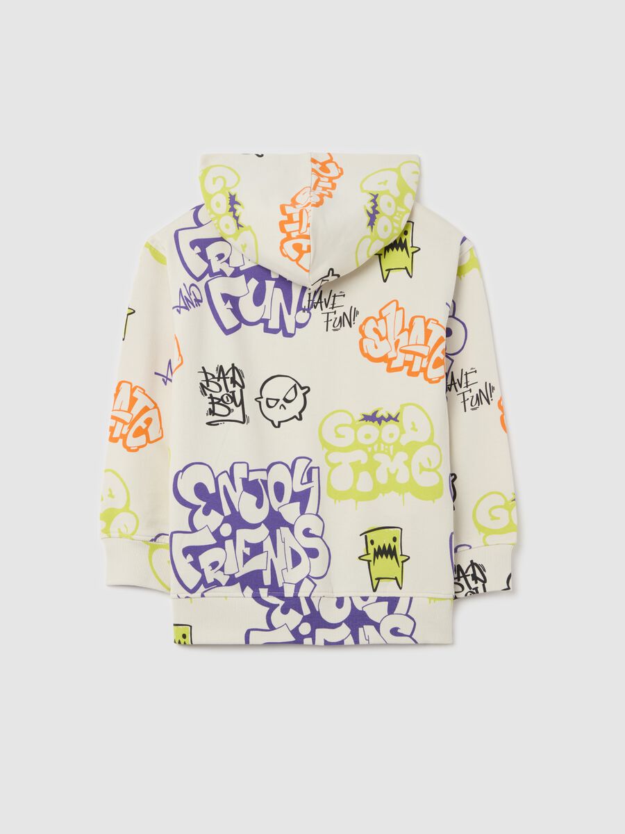 Full-zip sweatshirt with hood and graffiti-style monsters print_1