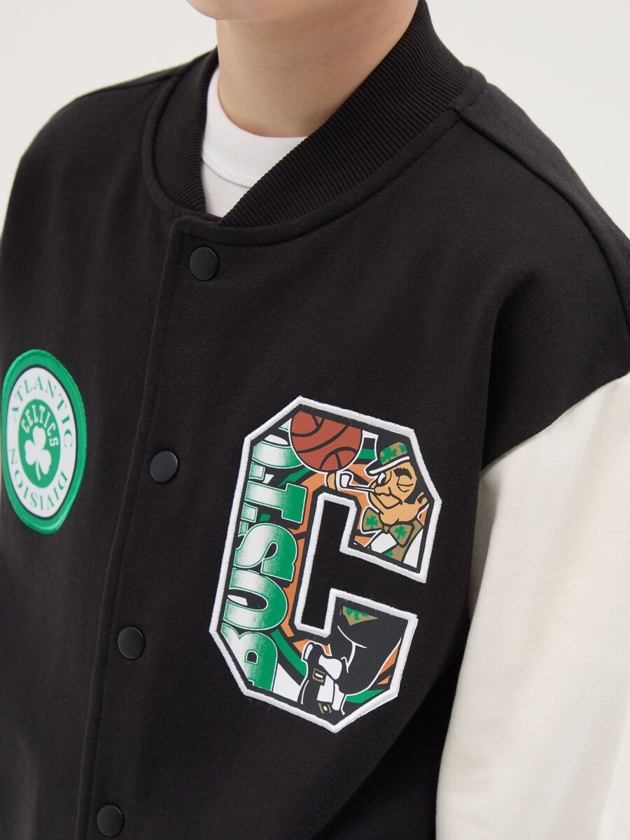 Varsity bomber jacket with patches and NBA Boston Celtics print_3
