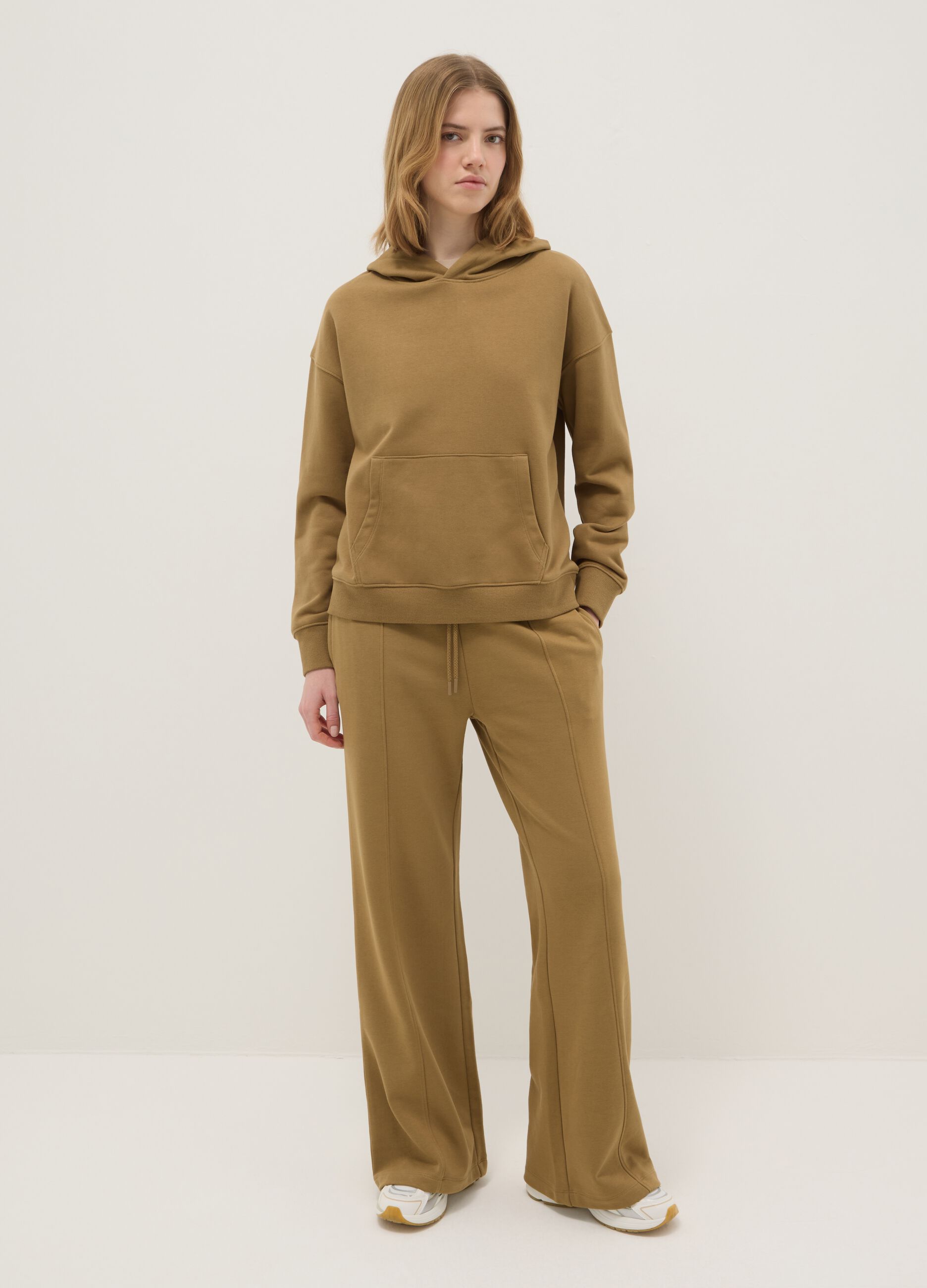 Brown cotton blend regular fit jogger trousers