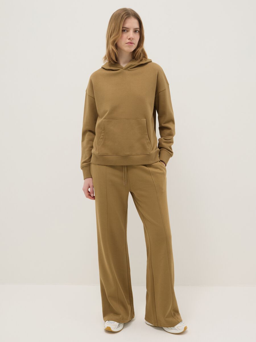 Brown cotton blend regular fit jogger trousers_0