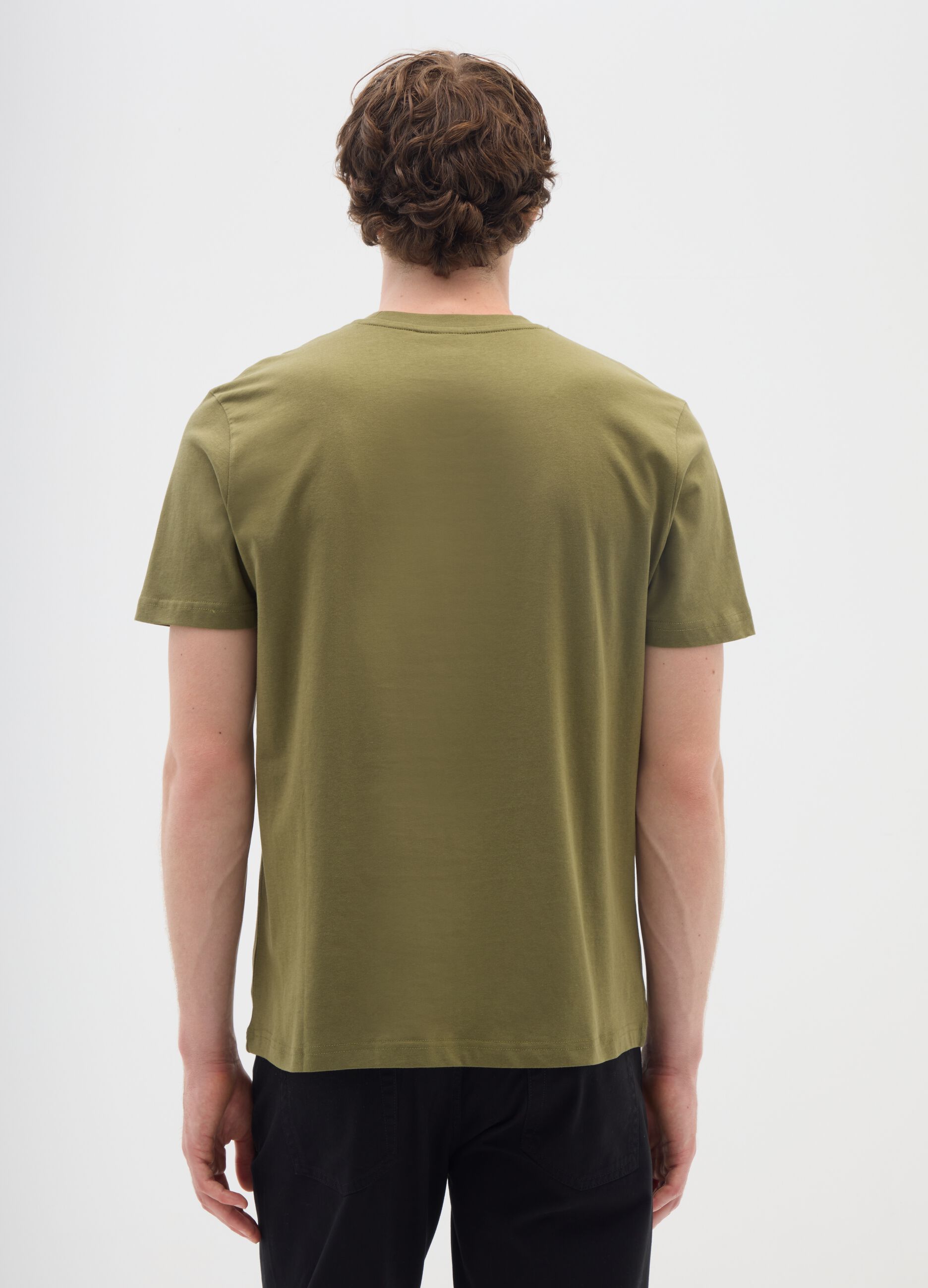 Green crew neck short sleeve t-shirt in pure cotton regular fit