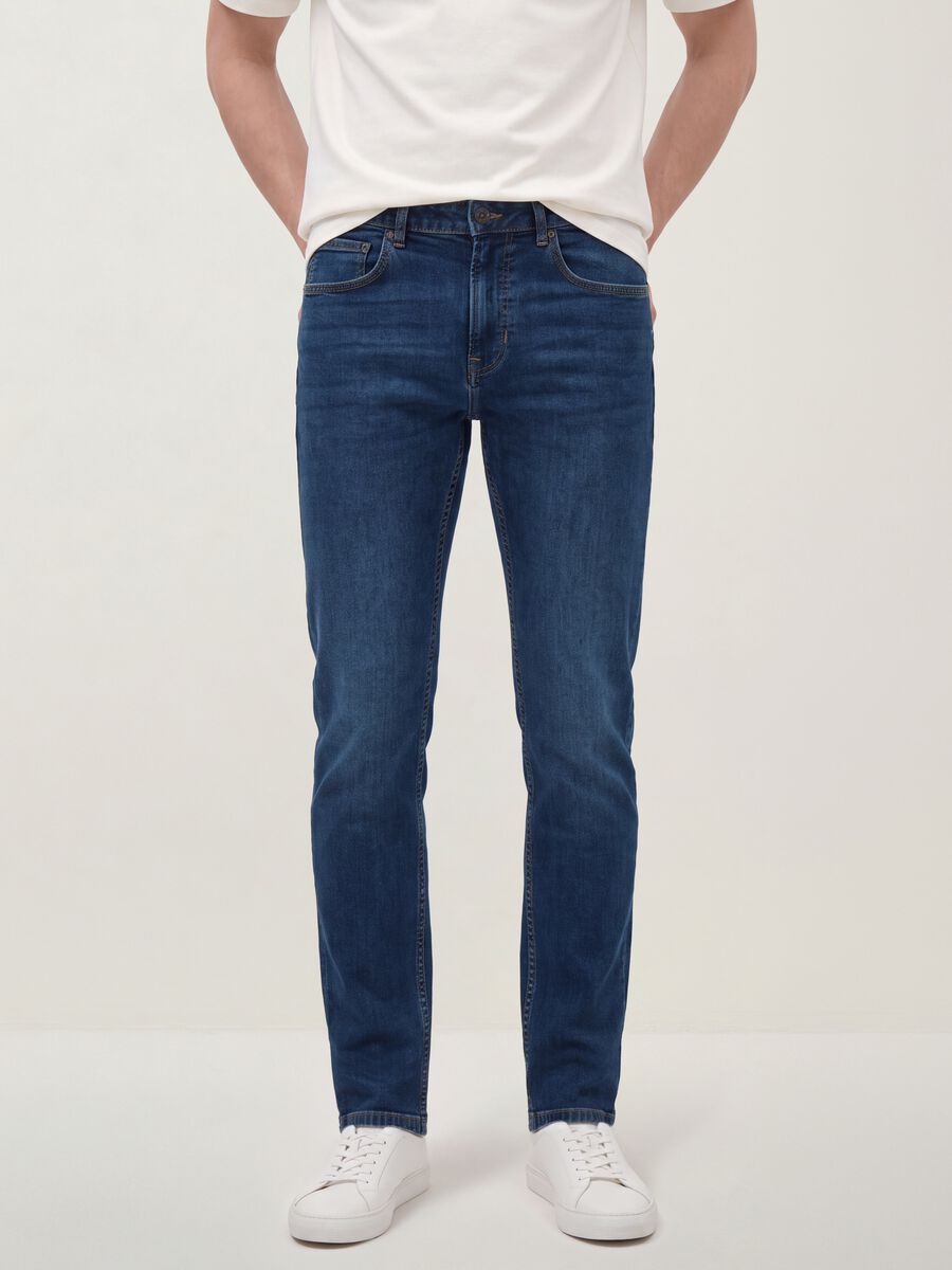 Blue slim-fit stretch cotton jeans_1